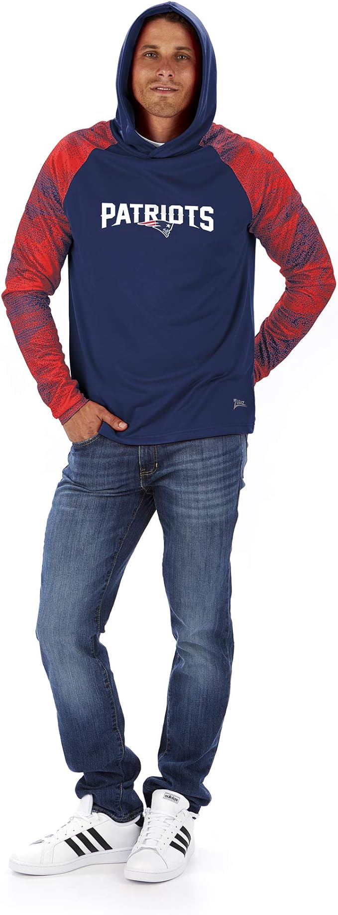 Zubaz NFL MENS NEW ENGLAND PATRIOTS SOLID BODY NAVY/RED STATIC FRENCH TERRY LW HOOD Small - Image 3