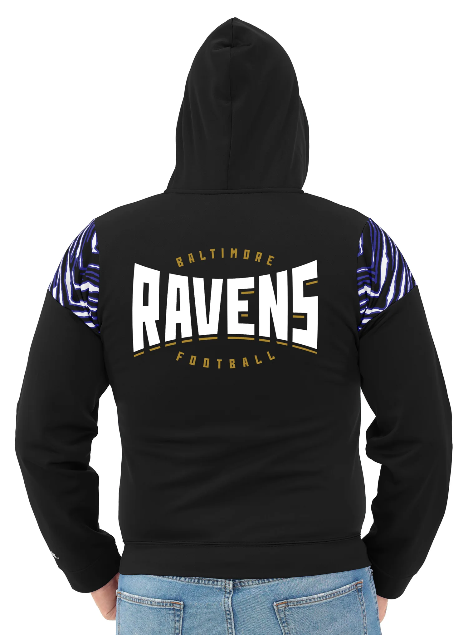 Zubaz NFL Men's Play Action 3 Color Zebra Bands and Hood Line Full Zip Hoodie, BALTIMORE RAVENS - Image 3