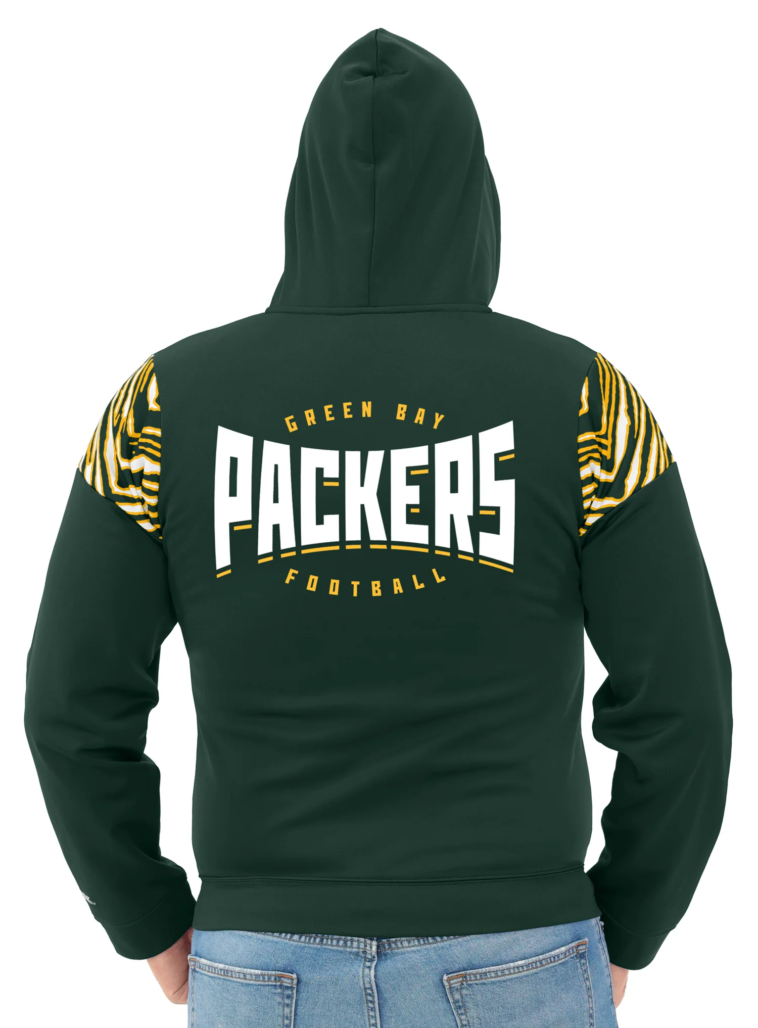 Zubaz NFL Men's Play Action 3 Color Zebra Bands and Hood Line Full Zip Hoodie, GREEN BAY PACKERS - Image 5