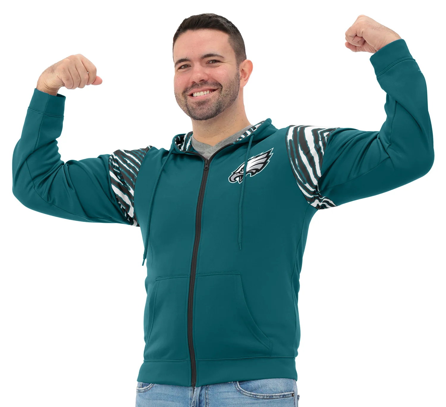 Zubaz NFL Men's Play Action 3 Color Zebra Bands and Hood Line Full Zip Hoodie, PHILADELPHIA EAGLES - Image 16