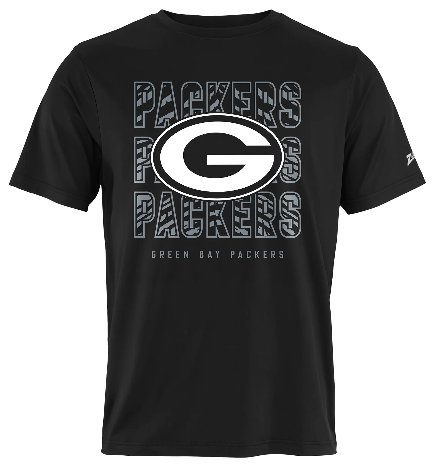Zubaz NFL Men's Repeat Play Black Short Sleeve T-Shirt, Green Bay Packers