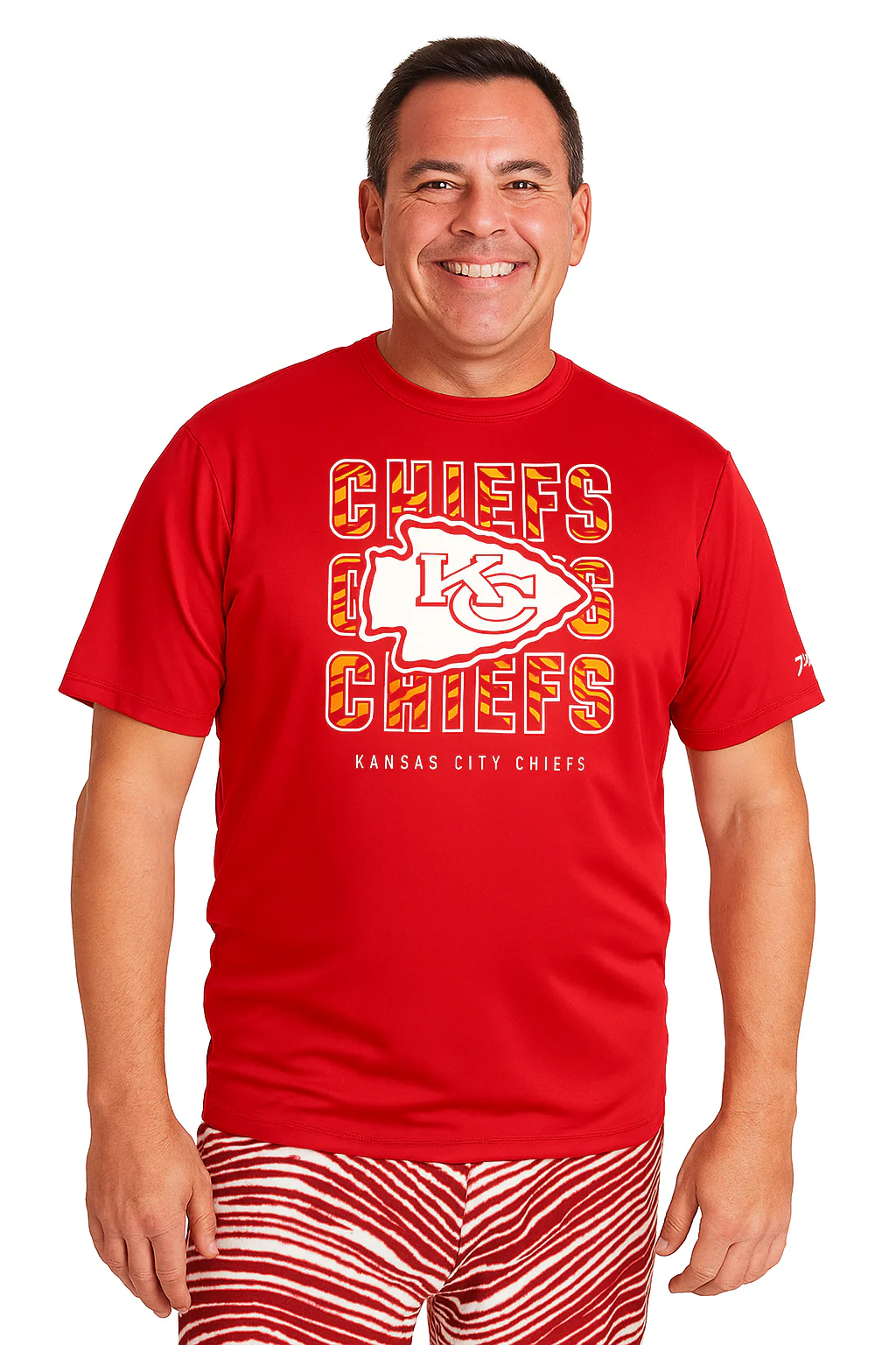 Zubaz NFL Men's Repeat Play Primary Team Color Short Sleeve T-Shirt, Kansas City Chiefs