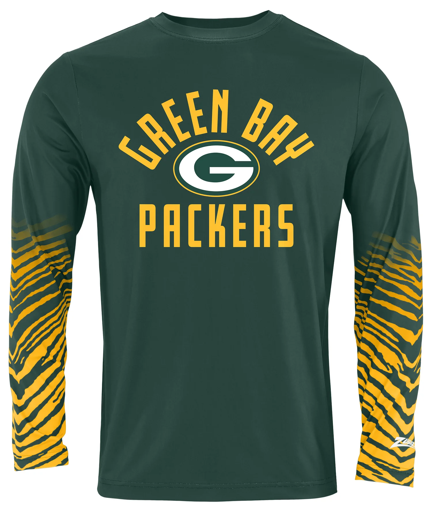 Zubaz NFL Men's Team Color Zebra Fade Sleeves Long Sleeve T-Shirt, Green Bay Packers