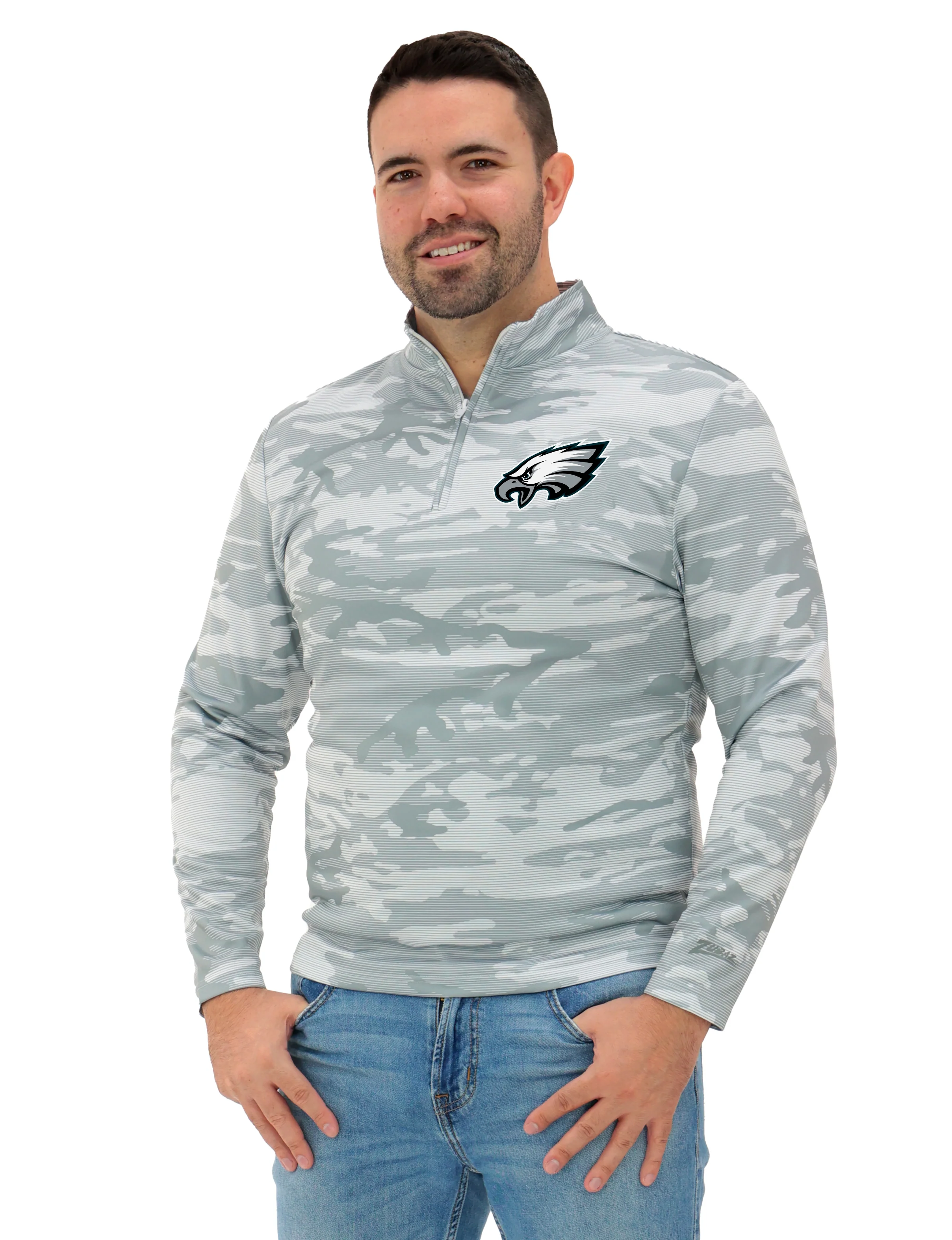Zubaz NFL Men's Tonal Camo Line 1/4 Zip, PHILADELPHIA EAGLES