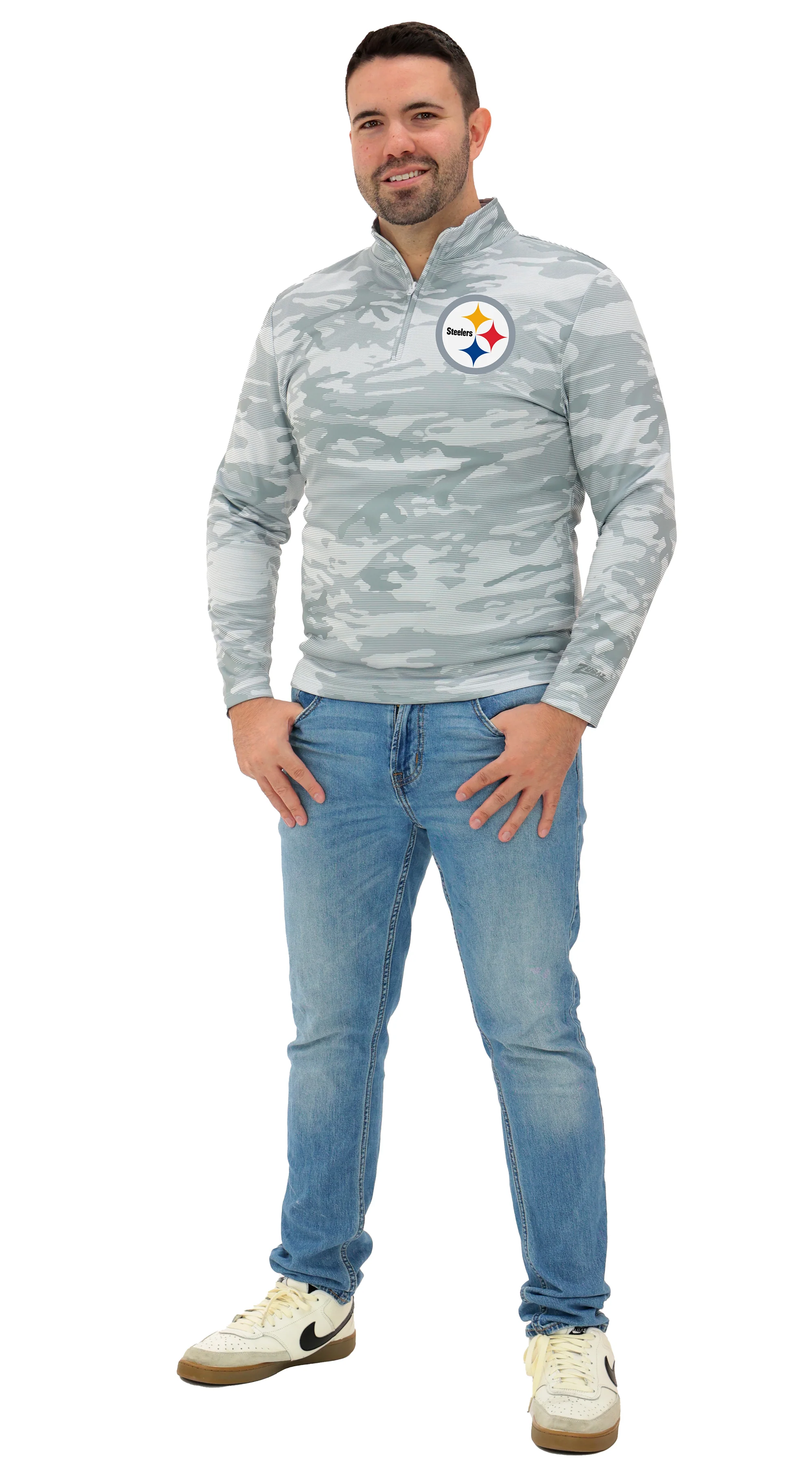 Zubaz NFL Men's Tonal Camo Line 1/4 Zip, PITTSBURGH STEELERS - Image 15