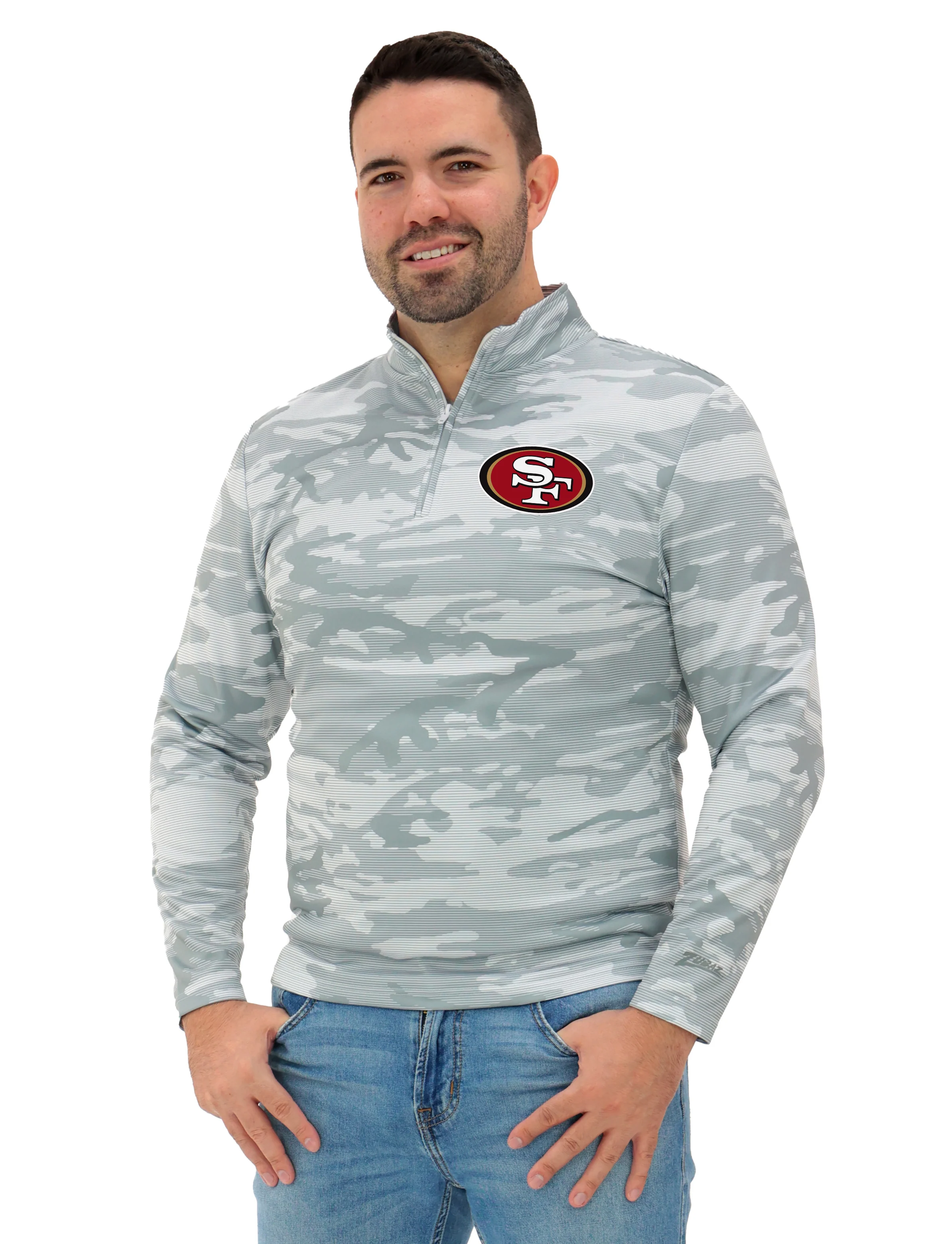 Zubaz NFL Men's Tonal Camo Line 1/4 Zip, SAN FRANCISCO 49ERS