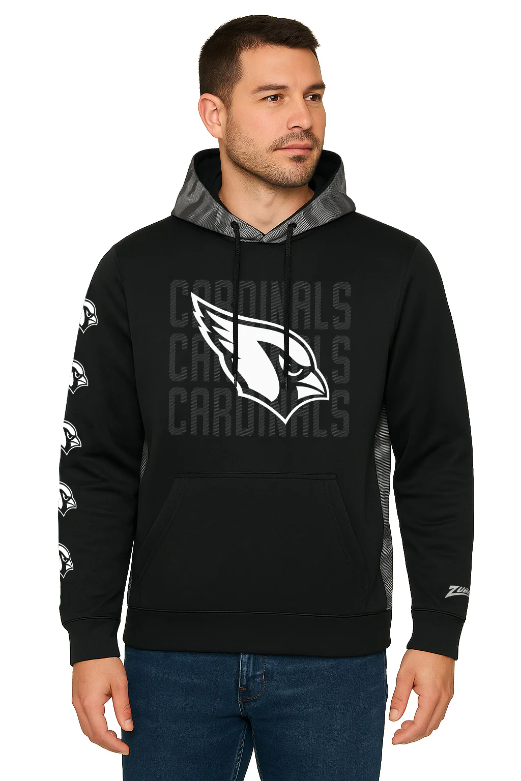 Zubaz NFL Men's Tonal Camo Line Back Panel Hoodie, ARIZONA CARDINALS - Image 6
