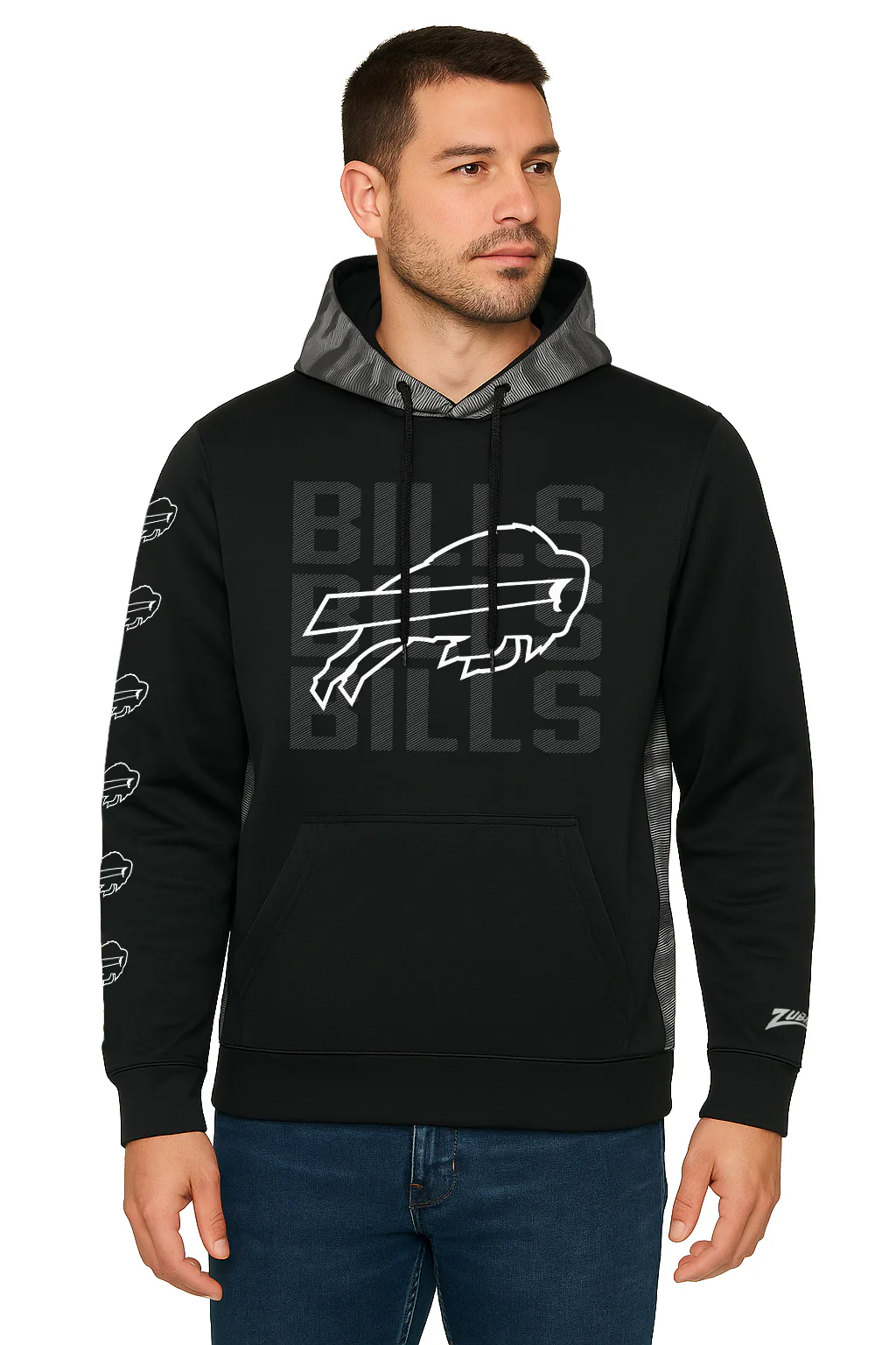 Zubaz NFL Men's Tonal Camo Line Back Panel Hoodie, BUFFALO BILLS