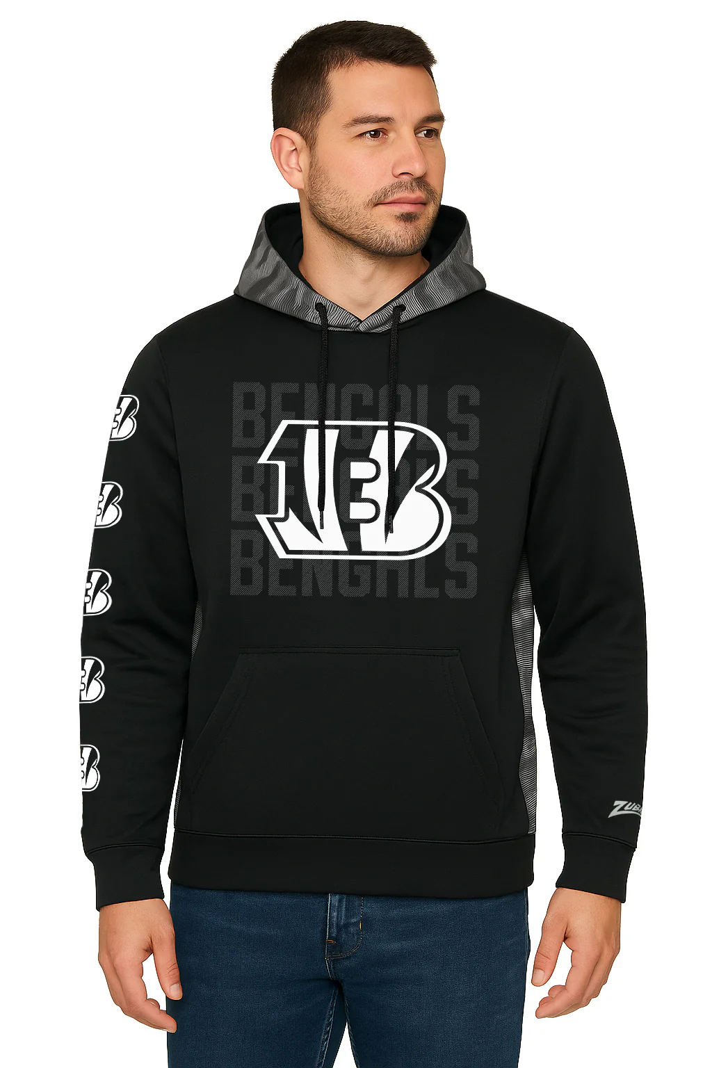 Zubaz NFL Men's Tonal Camo Line Back Panel Hoodie, CINCINNATI BENGALS