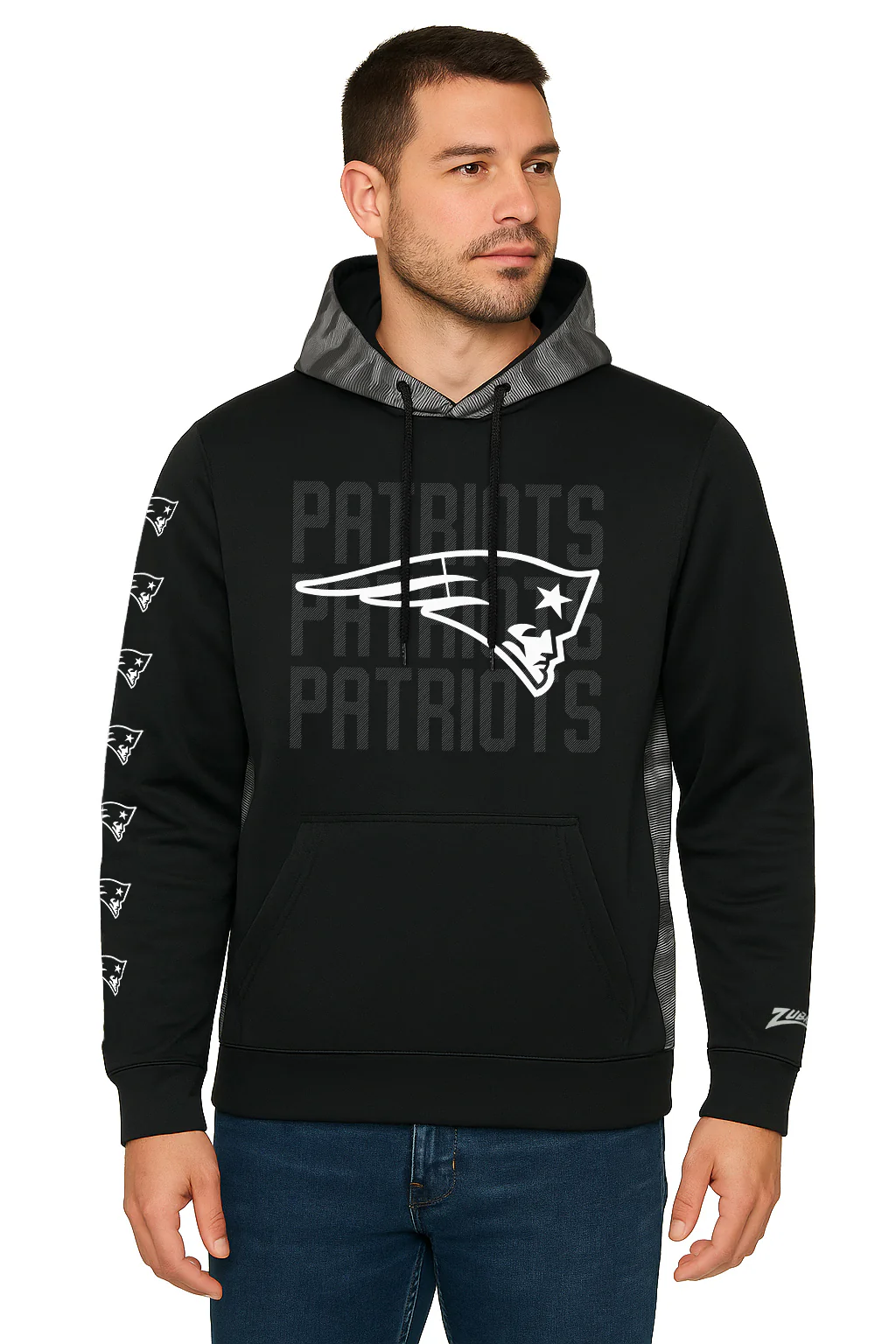 Zubaz NFL   Men's Tonal Camo Line Back Panel Hoodie, NEW ENGLAND PATRIOTS - Image 2