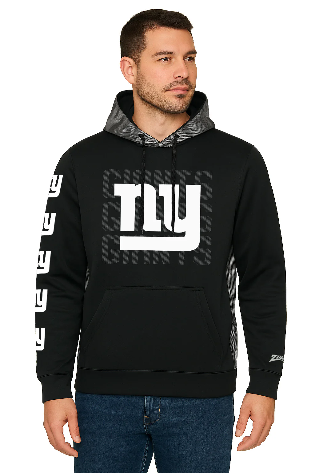 Zubaz NFL Men's Tonal Camo Line Back Panel Hoodie, NEW YORK GIANTS - Image 2