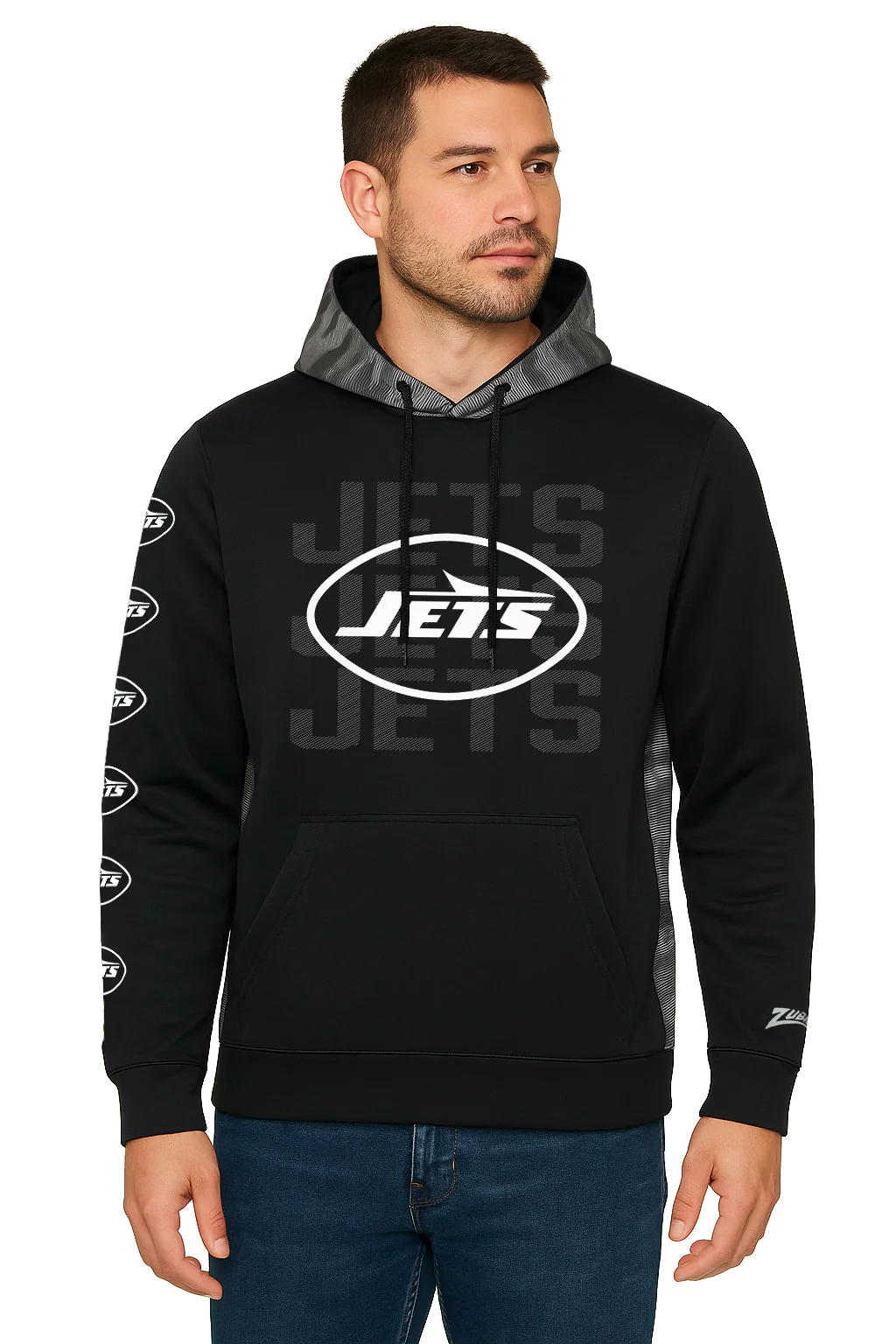 Zubaz NFL Men's Tonal Camo Line Back Panel Hoodie, NEW YORK JETS - Image 10