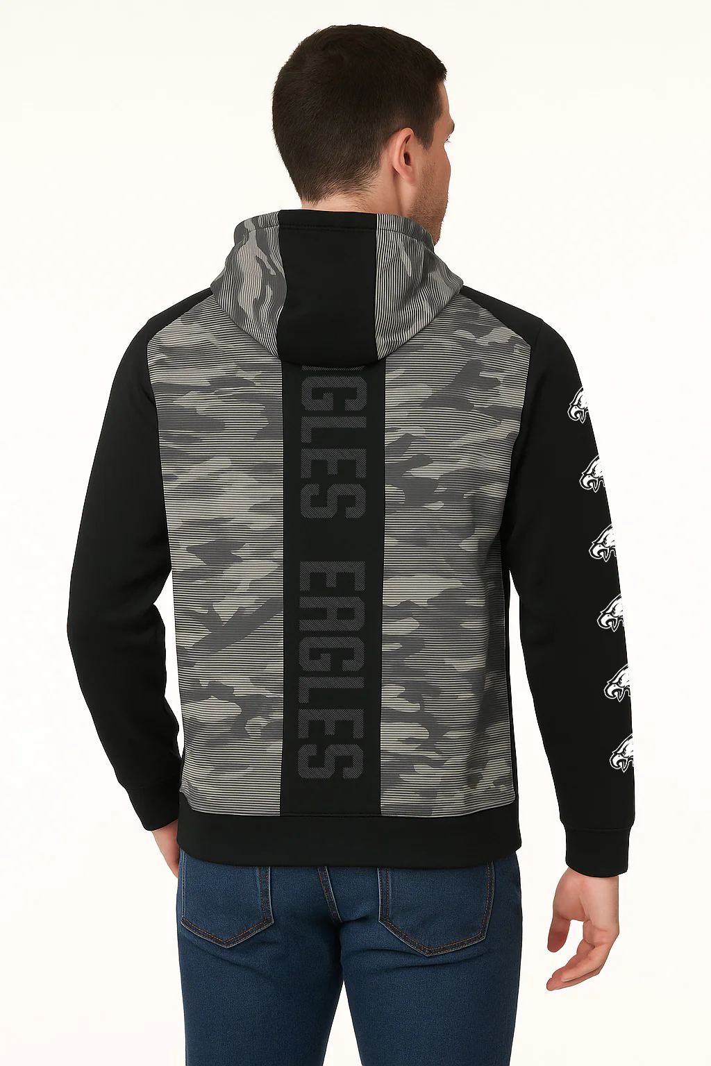 Zubaz NFL Men's Tonal Camo Line Back Panel Hoodie, PHILADELPHIA EAGLES - Image 11
