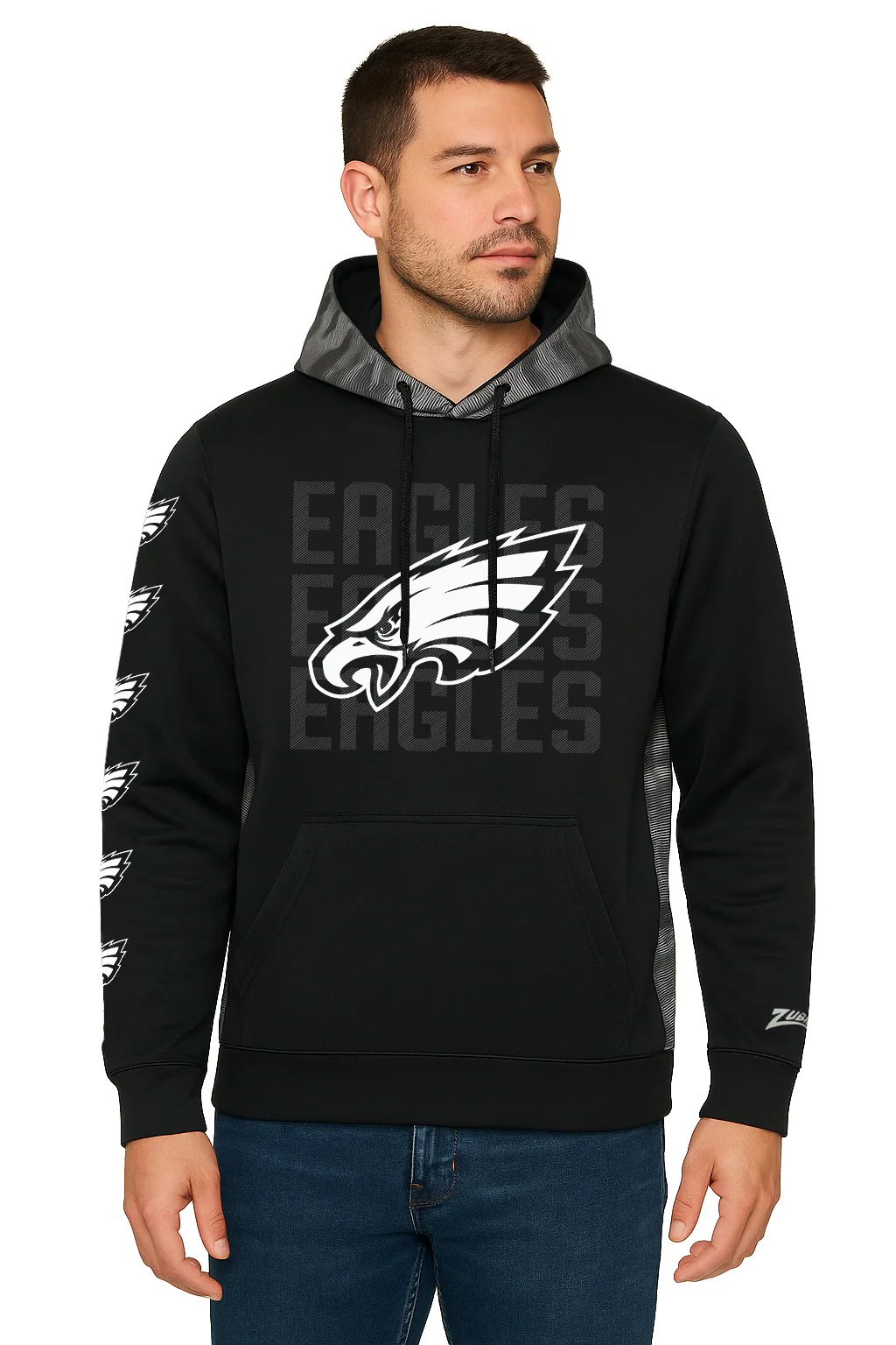 Zubaz NFL Men's Tonal Camo Line Back Panel Hoodie, PHILADELPHIA EAGLES - Image 6