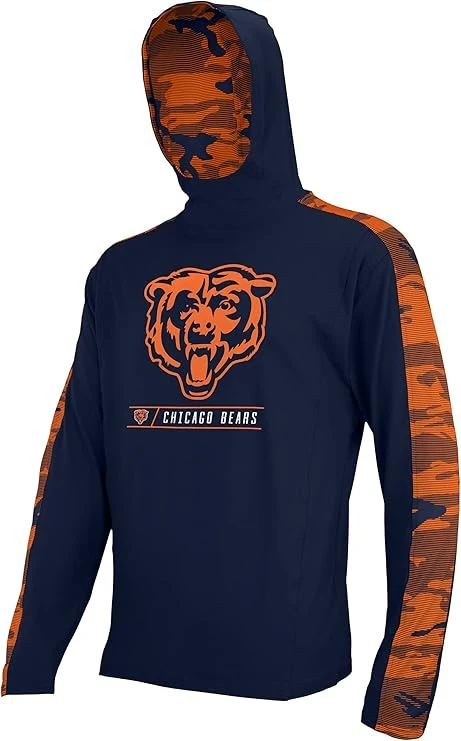 Zubaz NFL Men's Touchback Camo Line Accent Elevated Lightweight Hoodie, CHICAGO BEARS