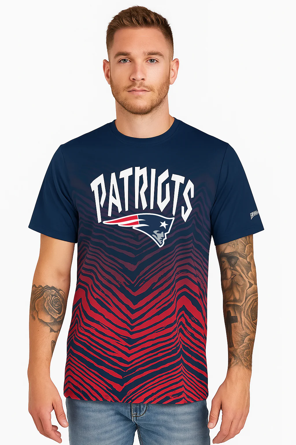 Zubaz NFL Men's Wild Card Zebra Team Color Short SleeveT Shirt, New England Patriots - Image 28
