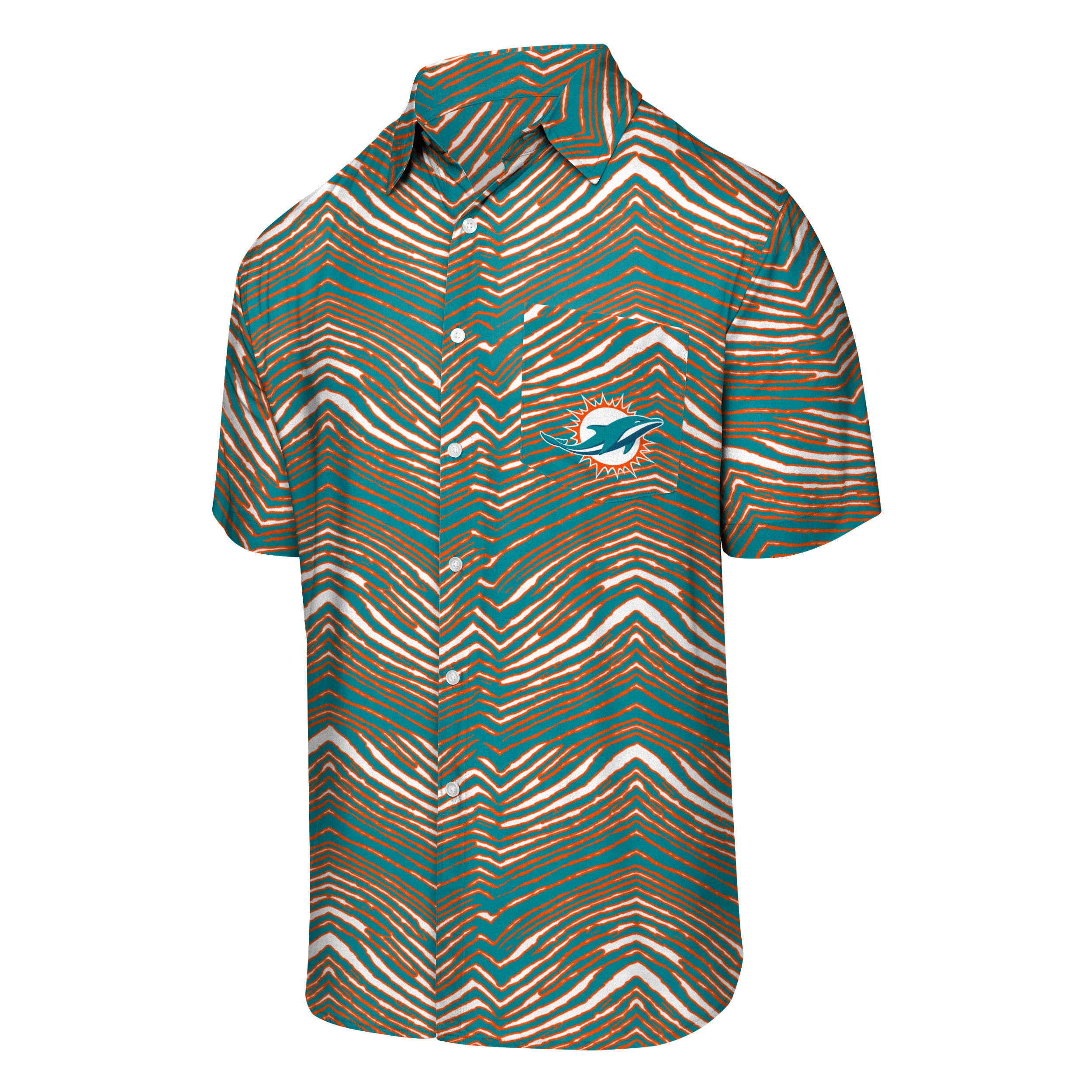 Zubaz NFL Men's Miami Dolphins Exclusive Button Up Shirt - Image 4