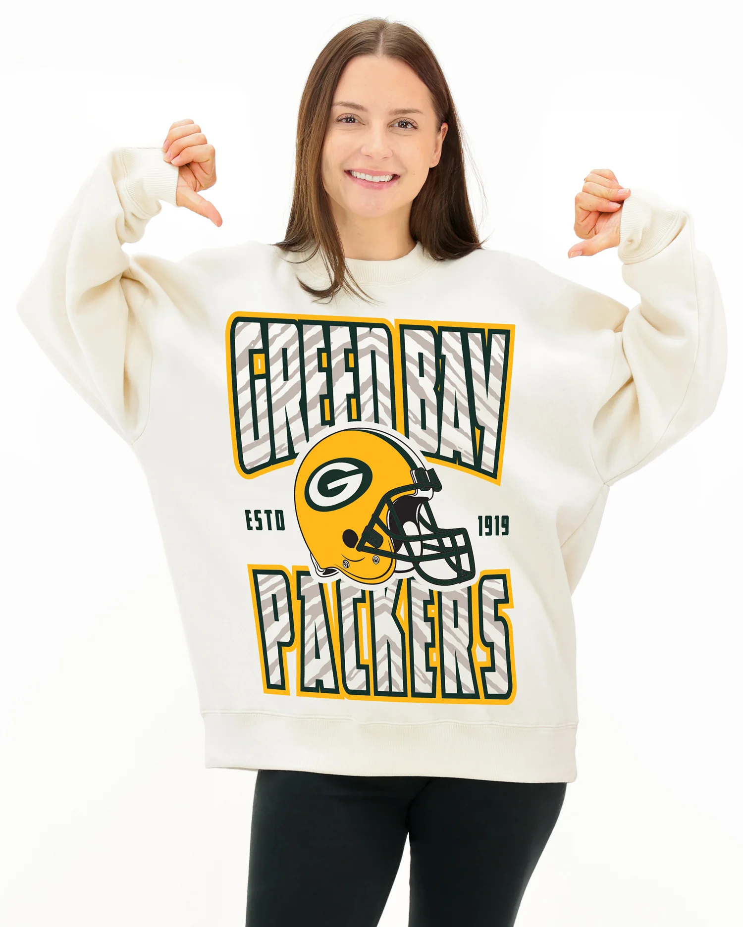 Zubaz NFL UNISEX 90s Helmet Drop Shoulder Crewneck -Off White, GREEN BAY PACKERS - Image 3
