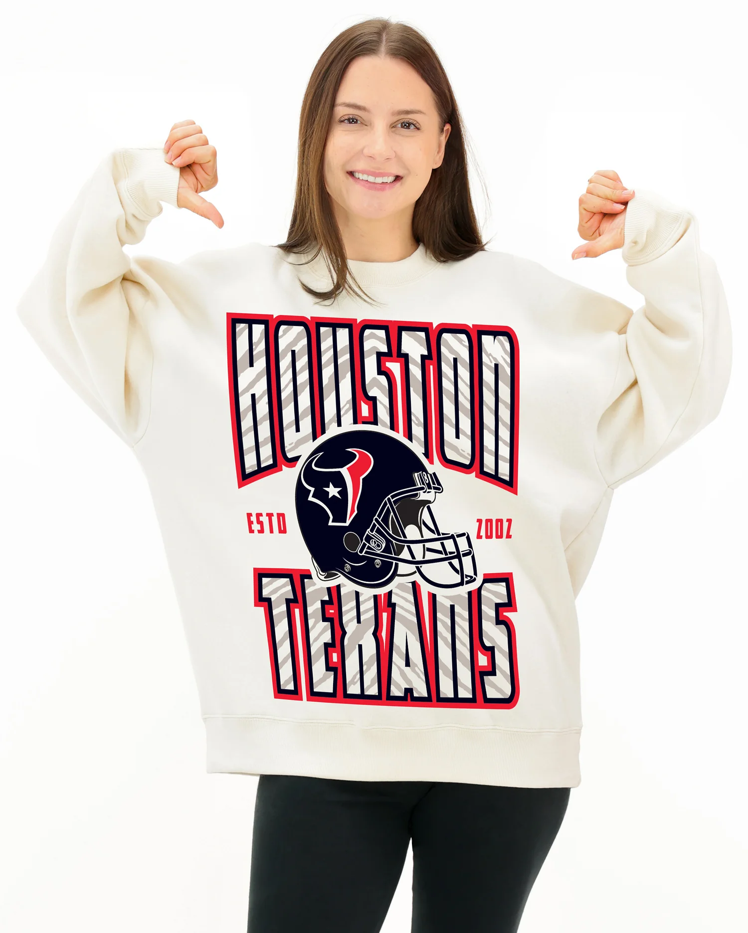 Zubaz NFL  UNISEX 90s Helmet Drop Shoulder Crewneck -Off White, HOUSTON TEXANS - Image 3