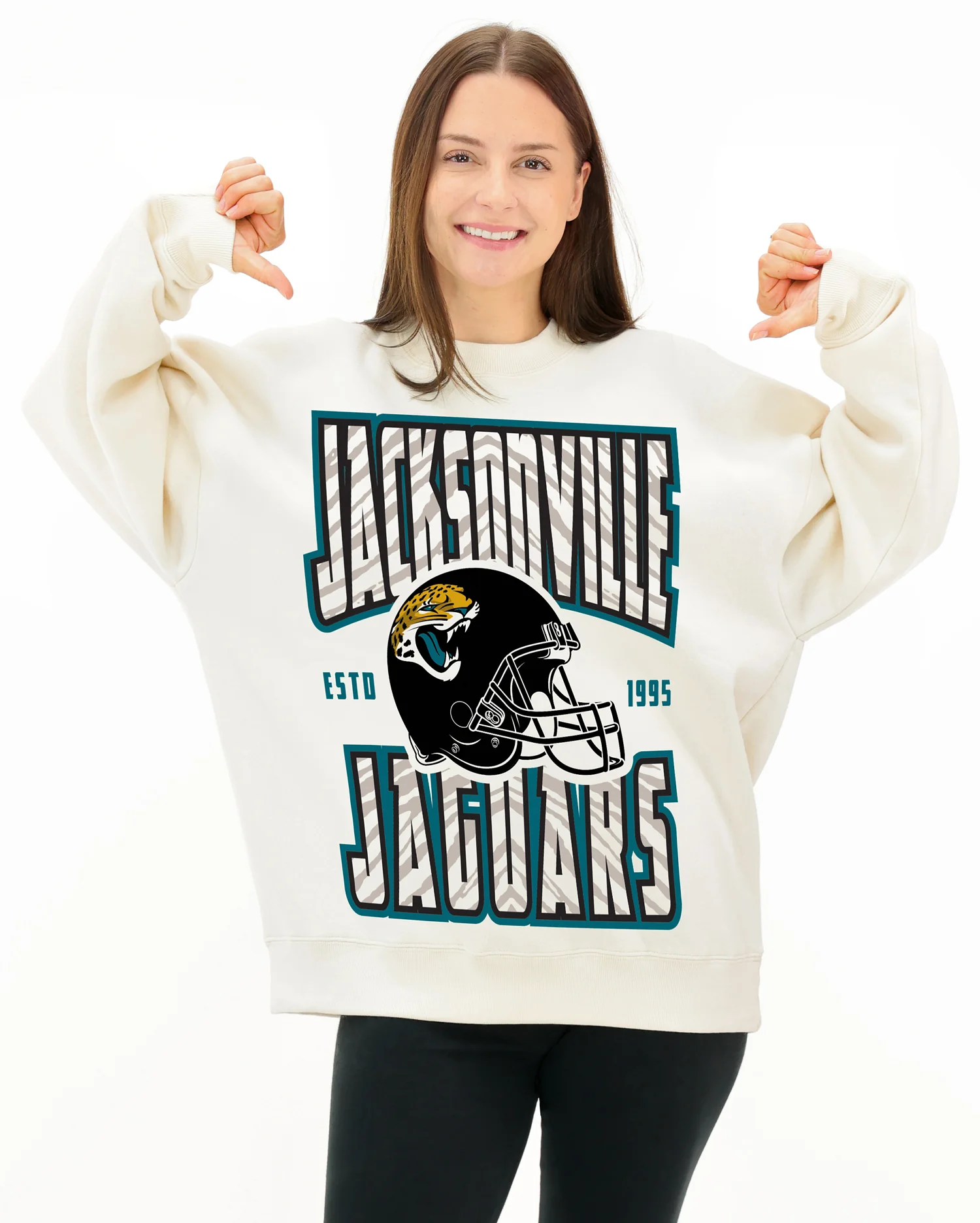 Zubaz NFL UNISEX 90s Helmet Drop Shoulder Crewneck -Off White, JACKSONVILLE JAGUARS - Image 3