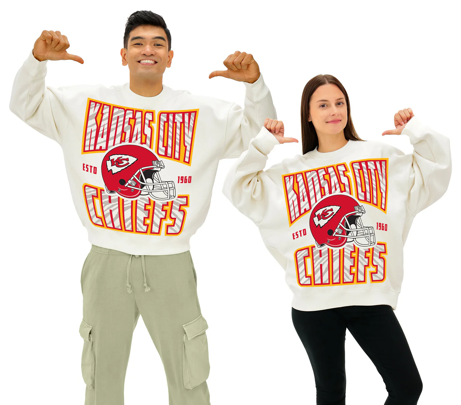 Zubaz NFL UNISEX 90s Helmet Drop Shoulder Crewneck -Off White, KANSAS CITY CHIEFS
