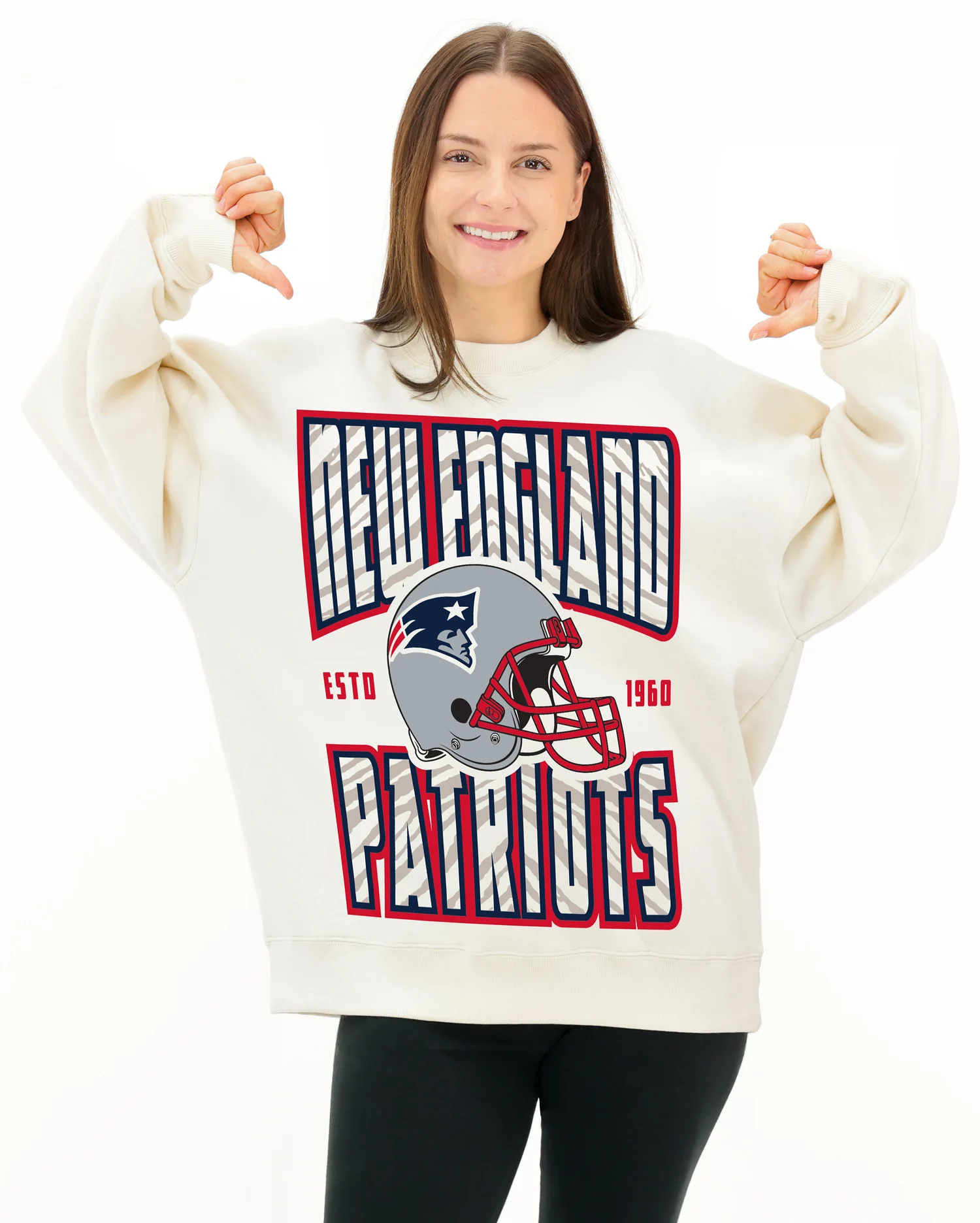 Zubaz NFL  UNISEX 90s Helmet Drop Shoulder Crewneck -Off White, NEW ENGLAND PATRIOTS - Image 3