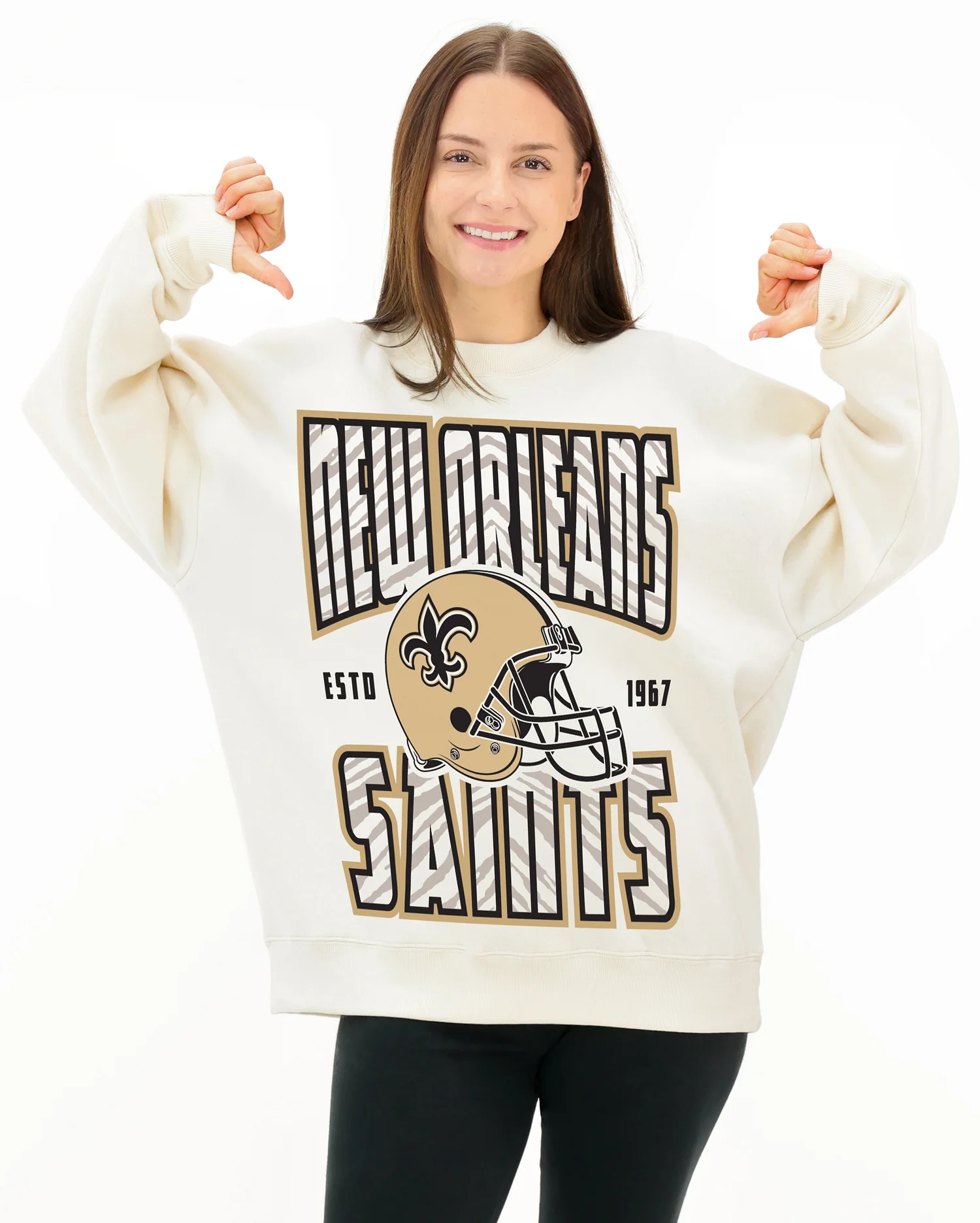Zubaz NFL UNISEX 90s Helmet Drop Shoulder Crewneck -Off White, NEW ORLEANS SAINTS - Image 3