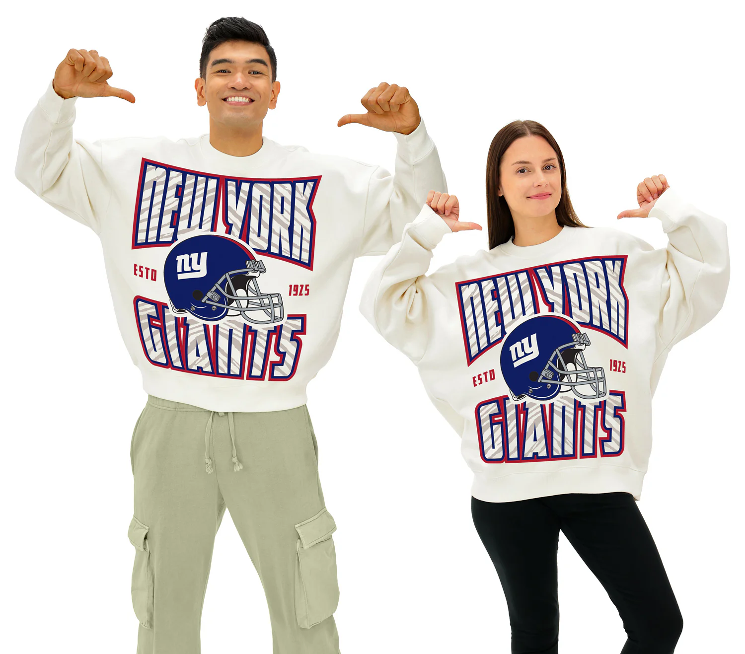 Zubaz NFL UNISEX 90s Helmet Drop Shoulder Crewneck -Off White, NEW YORK GIANTS