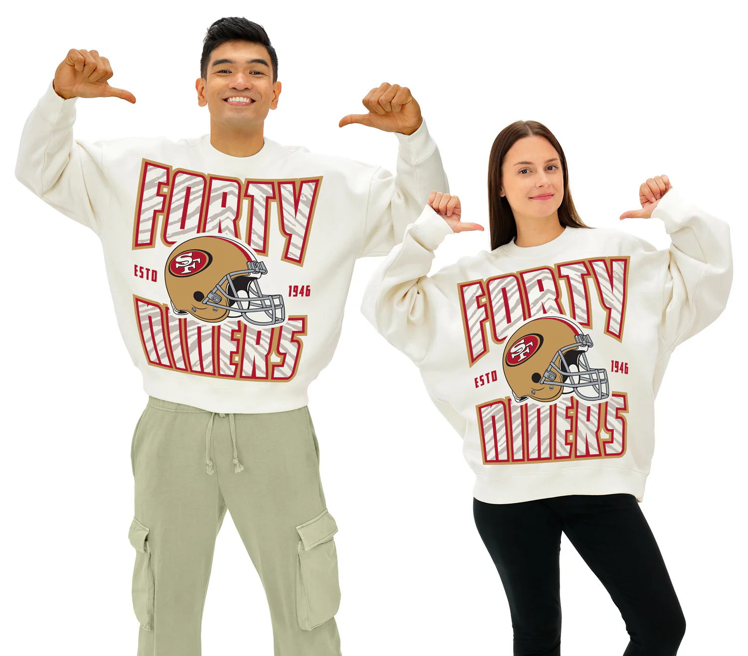 Zubaz NFL UNISEX 90s Helmet Drop Shoulder Crewneck -Off White, SAN FRANCISCO 49ERS