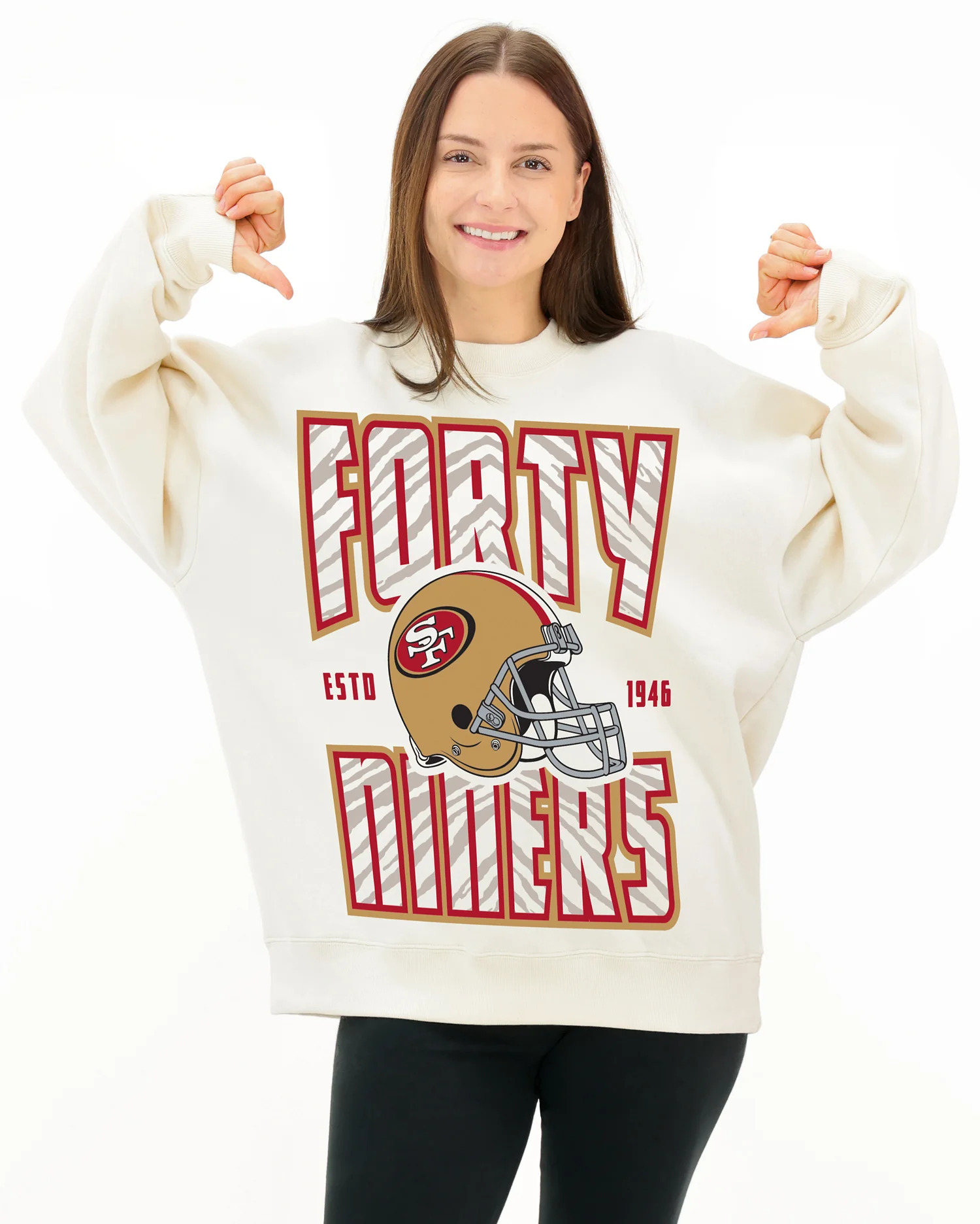 Zubaz NFL UNISEX 90s Helmet Drop Shoulder Crewneck -Off White, SAN FRANCISCO 49ERS - Image 2