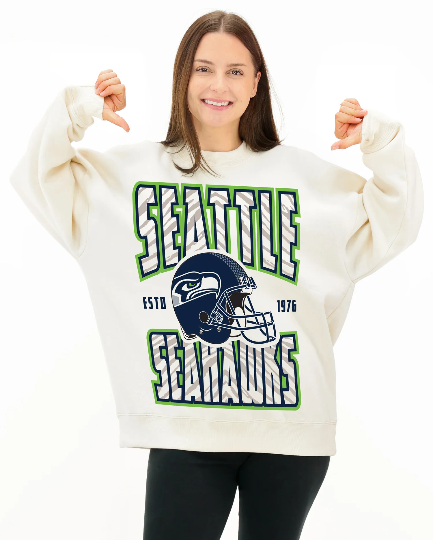 Zubaz NFL UNISEX 90s Helmet Drop Shoulder Crewneck -Off White, SEATTLE SEAHAWKS - Image 3