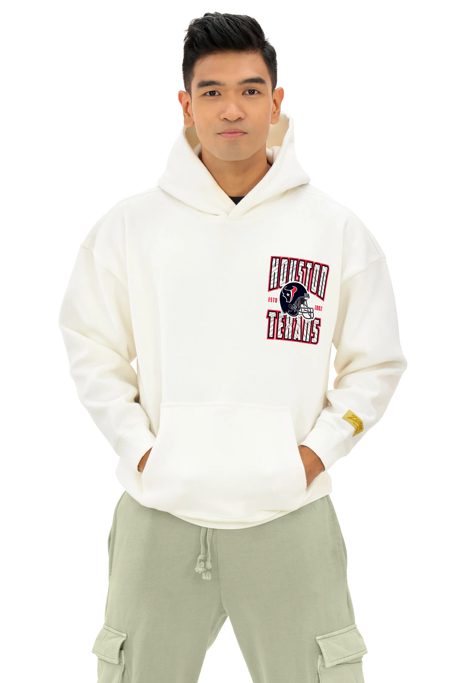 Zubaz NFL  UNISEX 90s Helmet Drop Shoulder Hoodies-Off White, HOUSTON TEXANS - Image 10