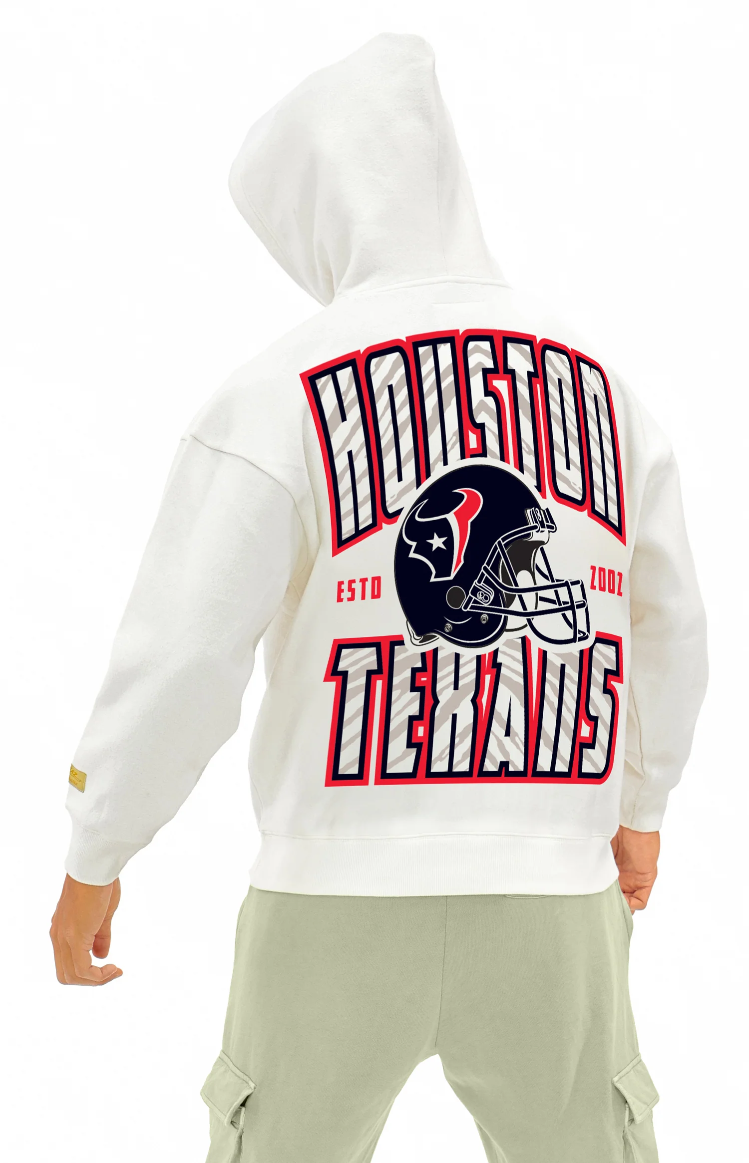 Zubaz NFL  UNISEX 90s Helmet Drop Shoulder Hoodies-Off White, HOUSTON TEXANS - Image 18