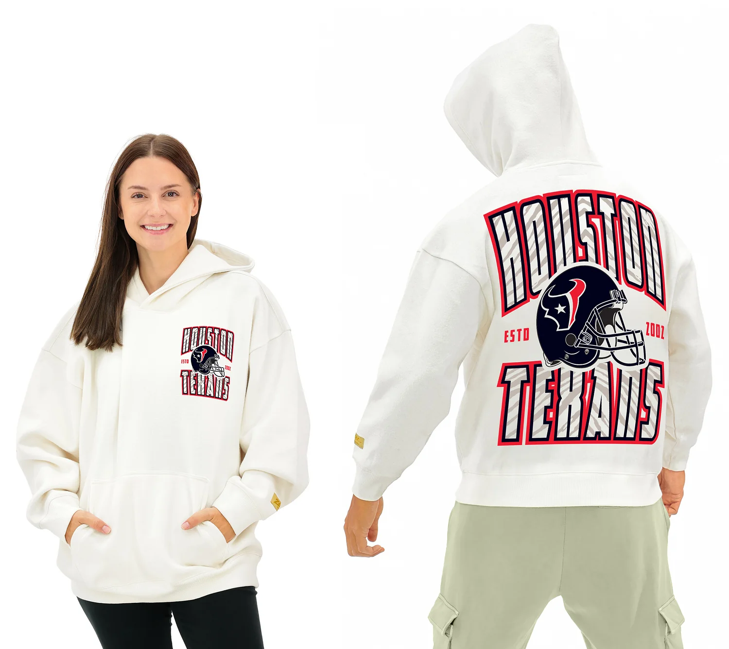 Zubaz NFL  UNISEX 90s Helmet Drop Shoulder Hoodies-Off White, HOUSTON TEXANS - Image 21