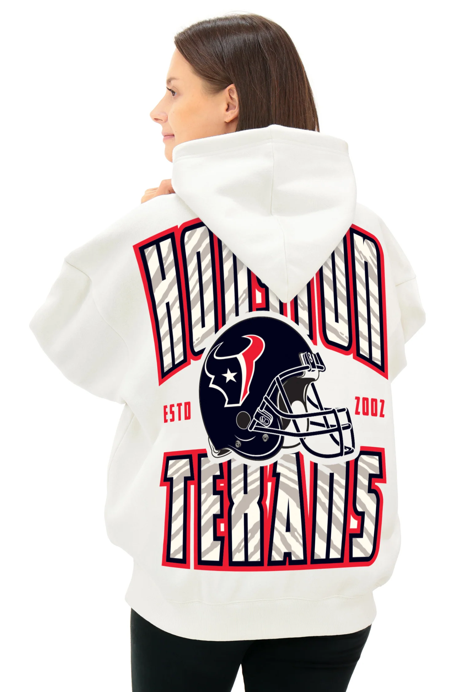 Zubaz NFL  UNISEX 90s Helmet Drop Shoulder Hoodies-Off White, HOUSTON TEXANS - Image 3