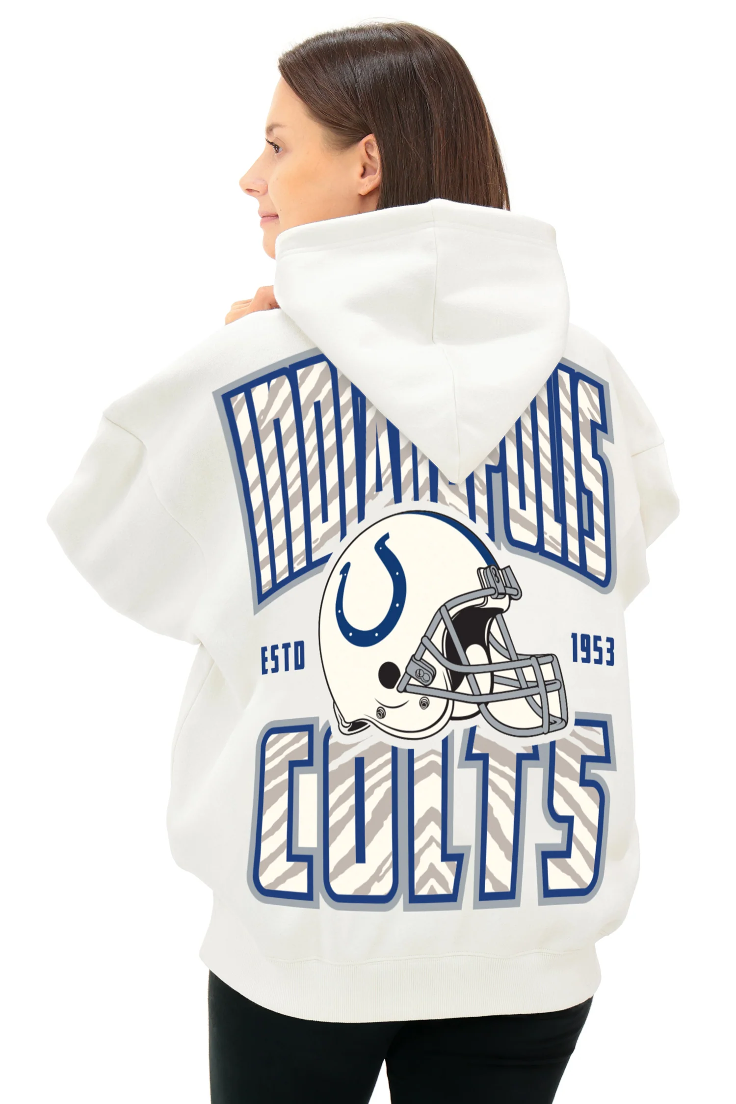 Zubaz NFL UNISEX 90s Helmet Drop Shoulder Hoodies-Off White, INDIANAPOLIS COLTS - Image 3