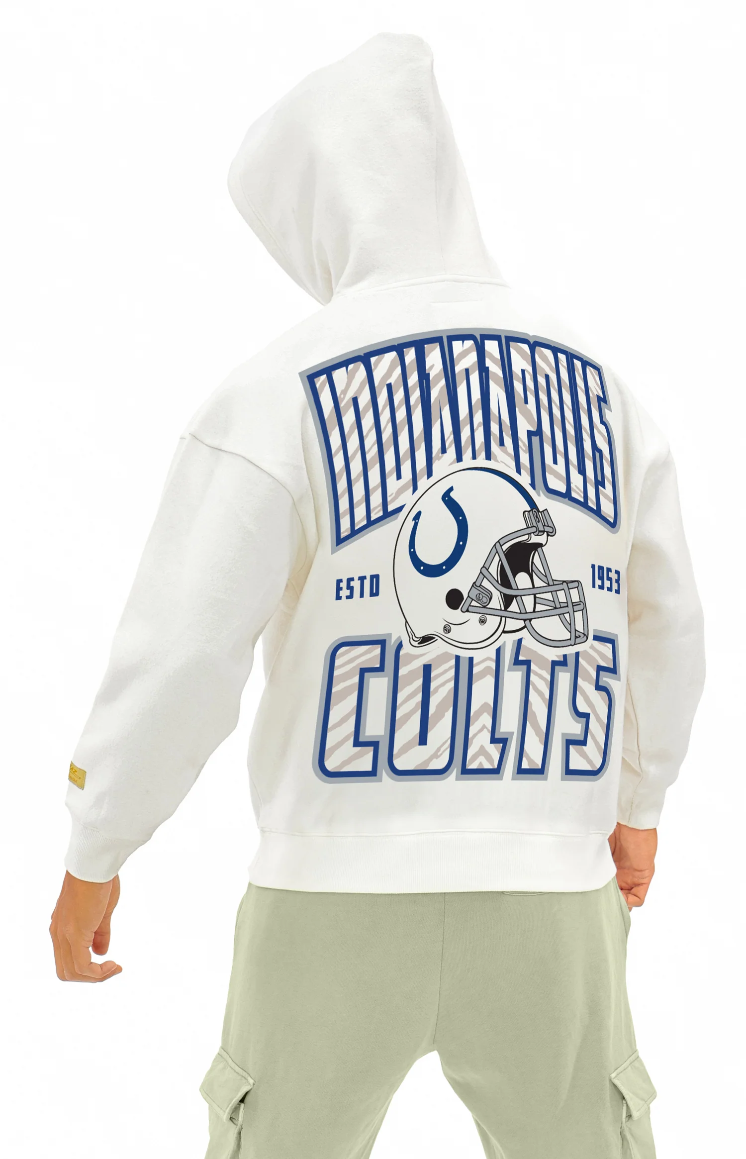 Zubaz NFL UNISEX 90s Helmet Drop Shoulder Hoodies-Off White, INDIANAPOLIS COLTS - Image 5