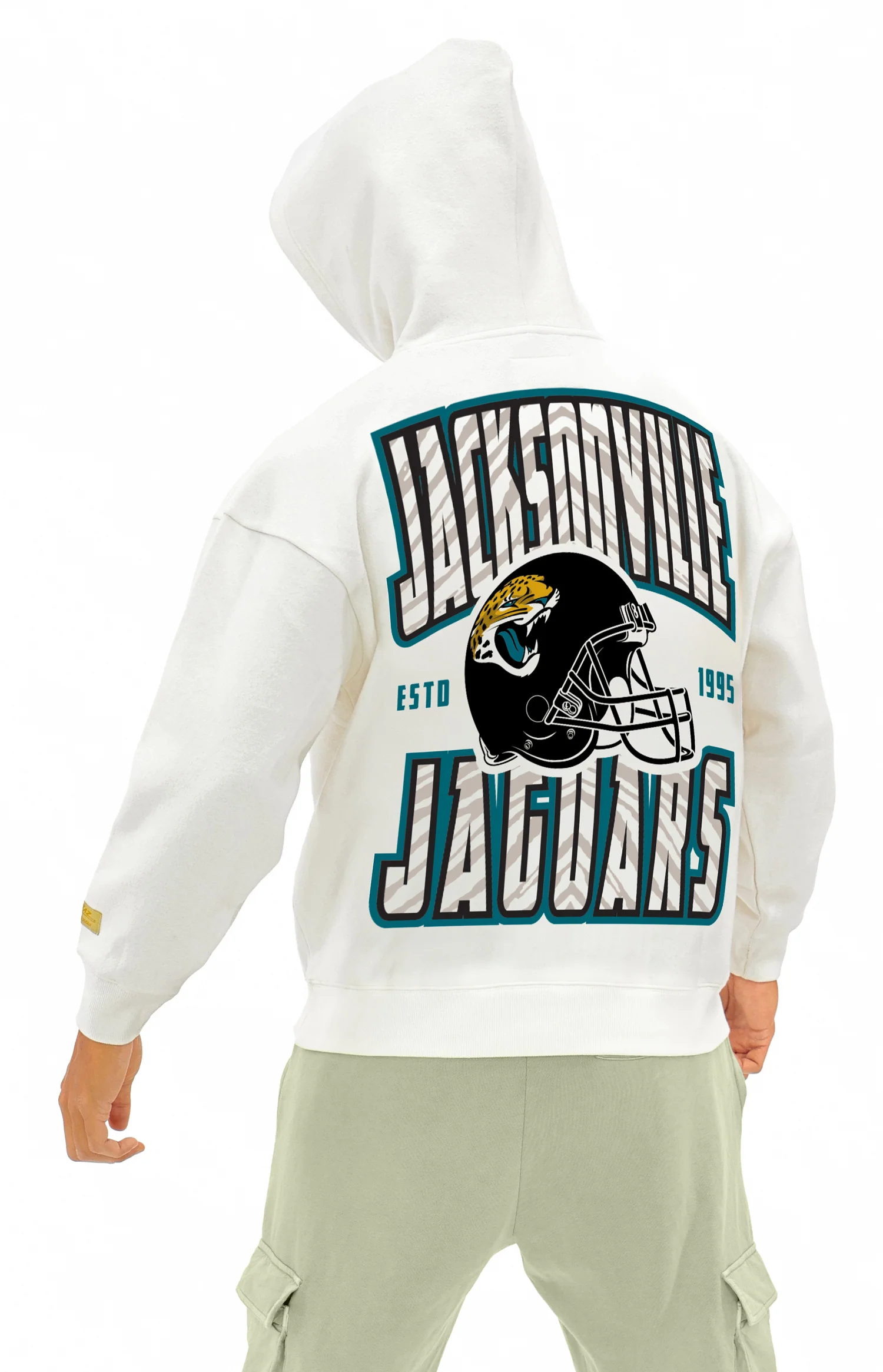 Zubaz NFL UNISEX 90s Helmet Drop Shoulder Hoodies-Off White, JACKSONVILLE JAGUARS - Image 11