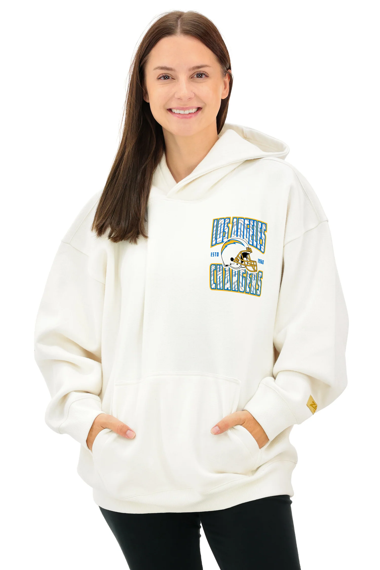 Zubaz NFL UNISEX 90s Helmet Drop Shoulder Hoodies-Off White, LOS ANGELES CHARGERS - Image 2