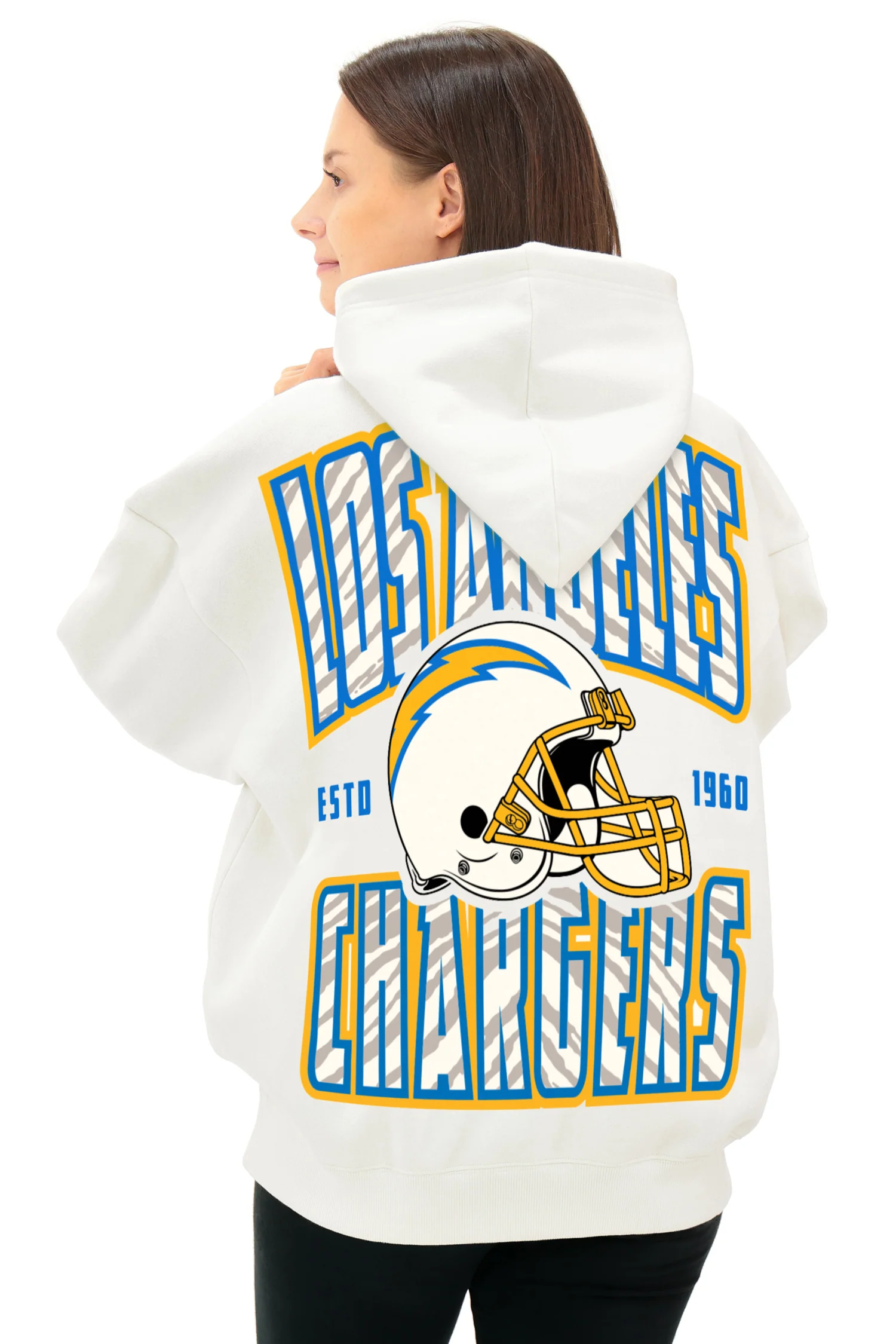 Zubaz NFL UNISEX 90s Helmet Drop Shoulder Hoodies-Off White, LOS ANGELES CHARGERS - Image 3