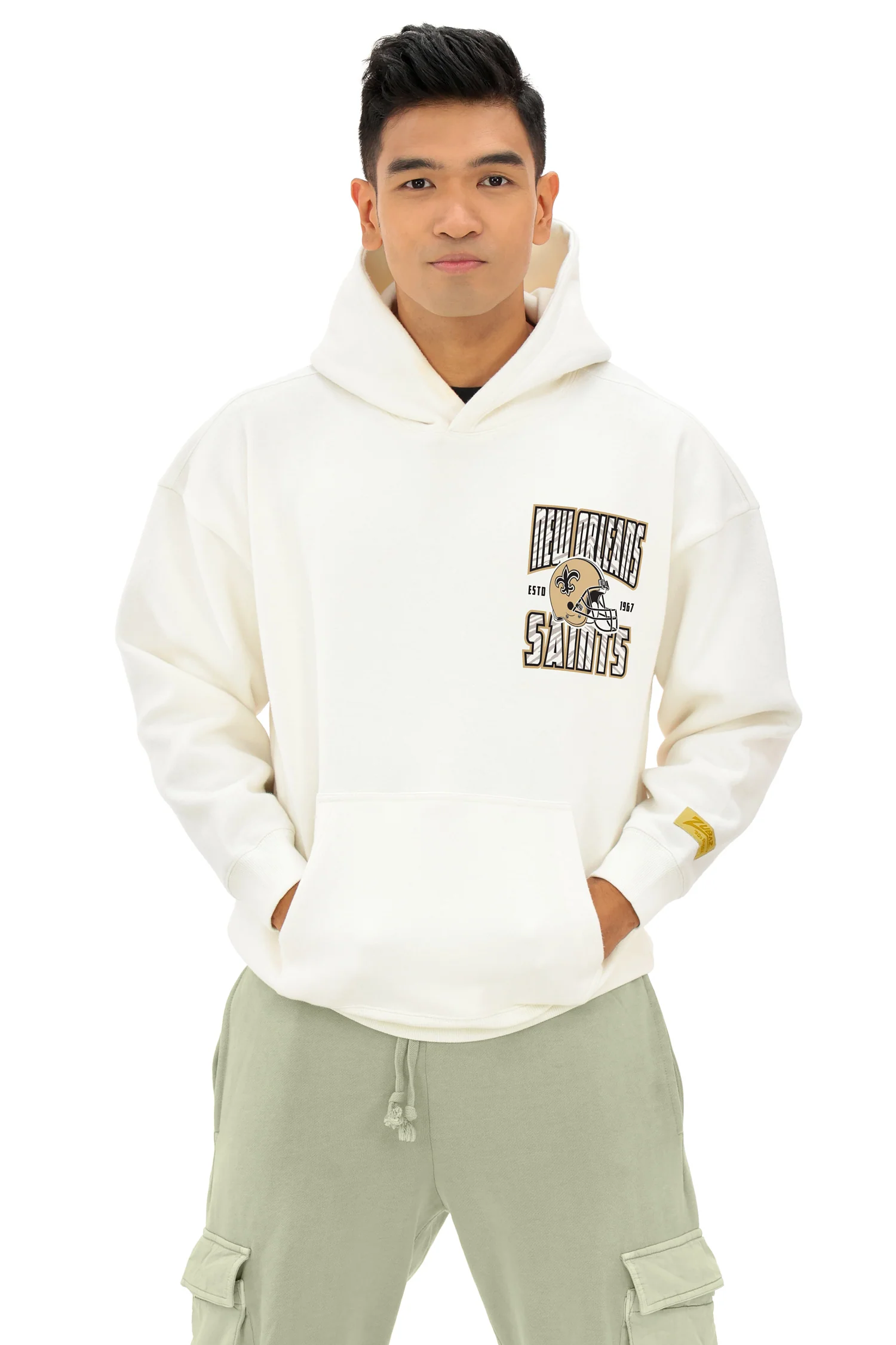 Zubaz NFL UNISEX 90s Helmet Drop Shoulder Hoodies-Off White, NEW ORLEANS SAINTS - Image 4