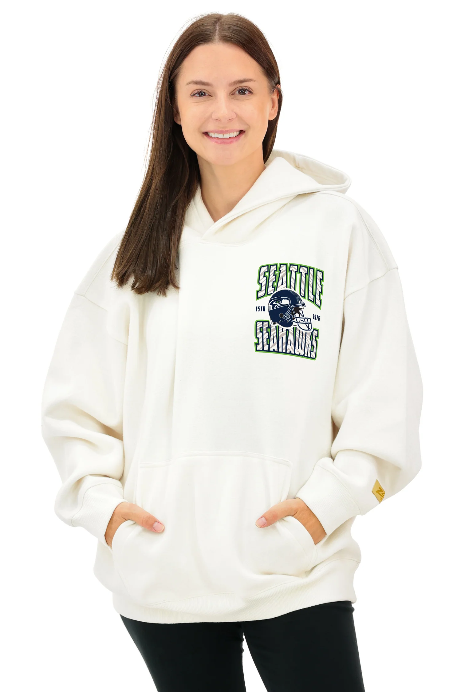 Zubaz NFL UNISEX 90s Helmet Drop Shoulder Hoodies-Off White, SEATTLE SEAHAWKS - Image 2