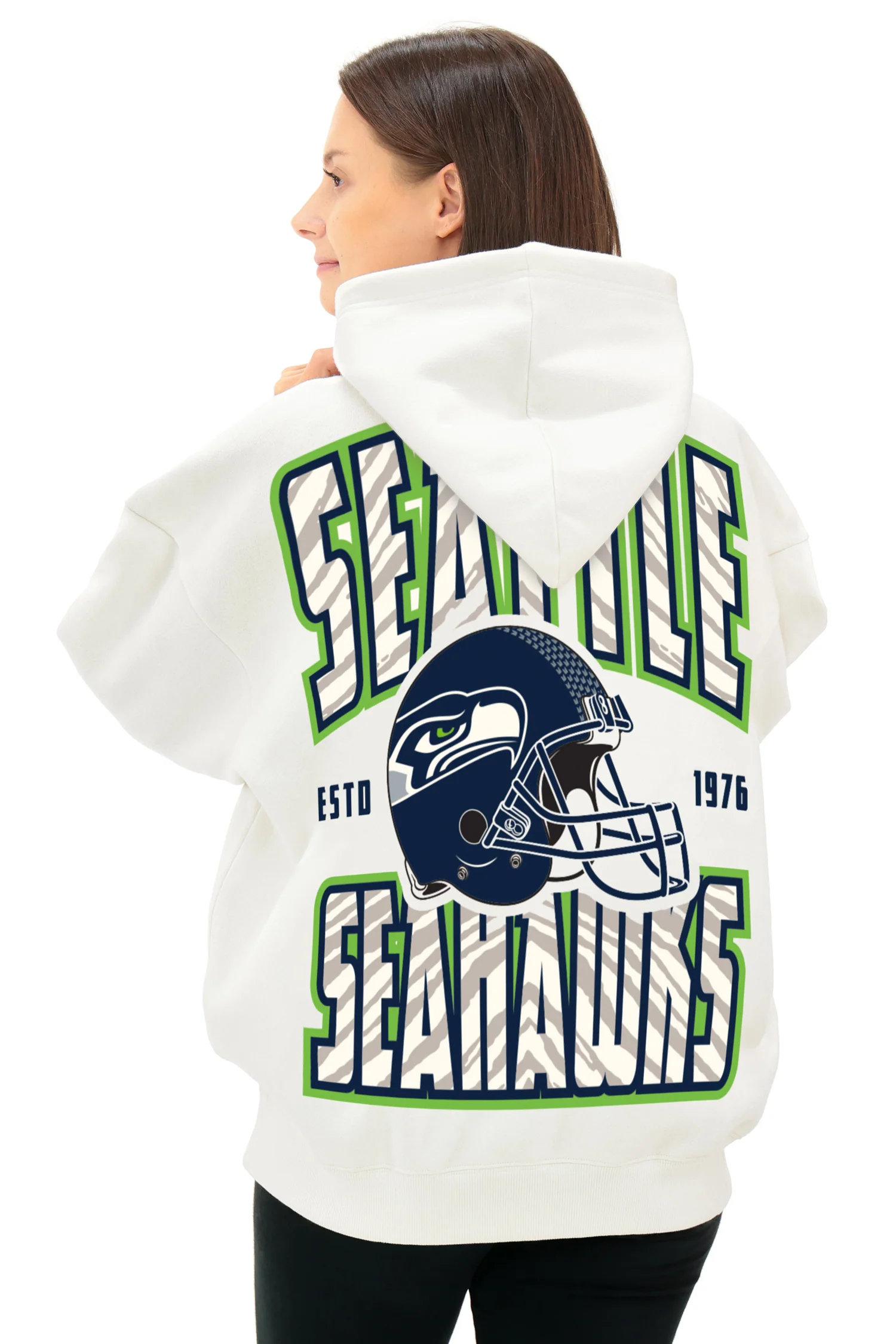 Zubaz NFL UNISEX 90s Helmet Drop Shoulder Hoodies-Off White, SEATTLE SEAHAWKS - Image 3