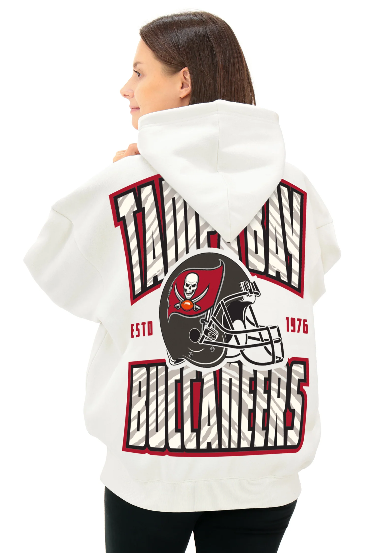 Zubaz NFL UNISEX 90s Helmet Drop Shoulder Hoodies-Off White, TAMPA BAY BUCCANEERS - Image 3