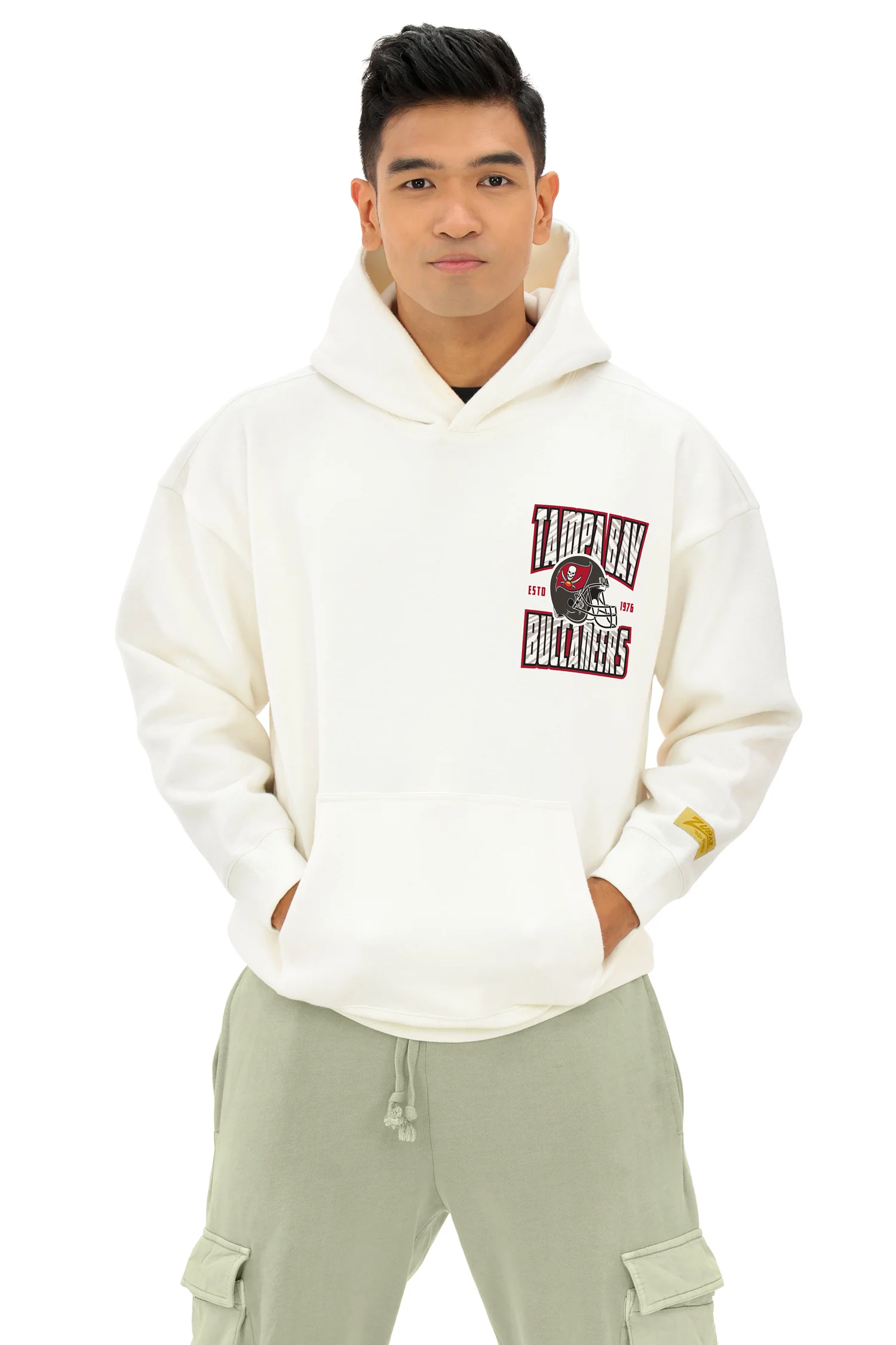 Zubaz NFL UNISEX 90s Helmet Drop Shoulder Hoodies-Off White, TAMPA BAY BUCCANEERS - Image 4