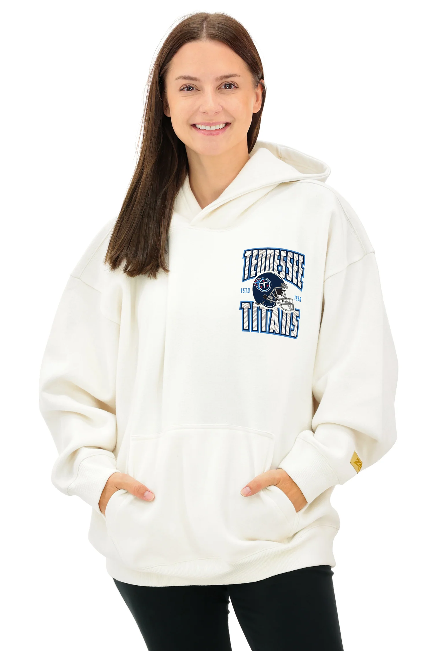 Zubaz NFL UNISEX 90s Helmet Drop Shoulder Hoodies-Off White, TENNESSEE TITANS - Image 2