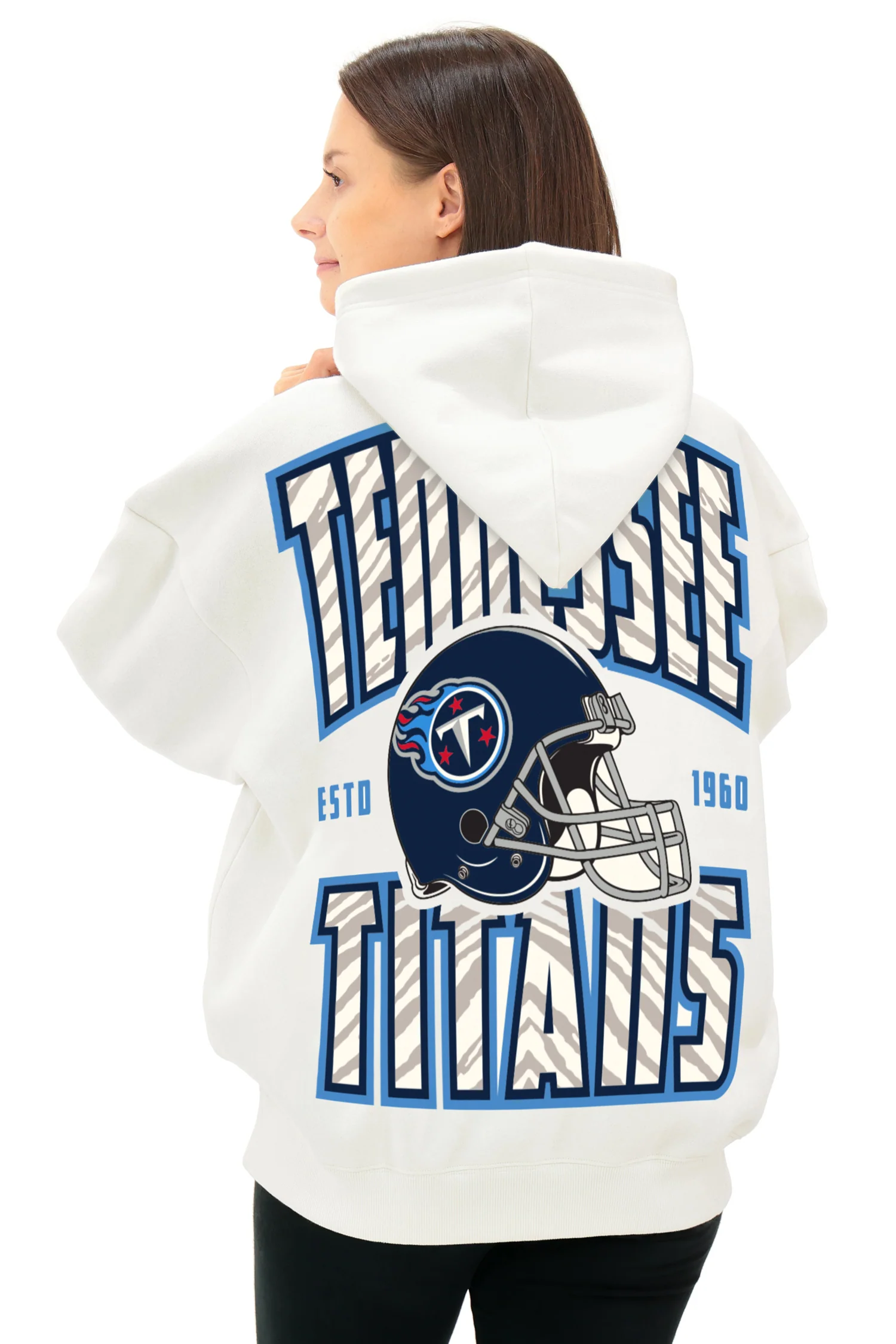 Zubaz NFL UNISEX 90s Helmet Drop Shoulder Hoodies-Off White, TENNESSEE TITANS - Image 3
