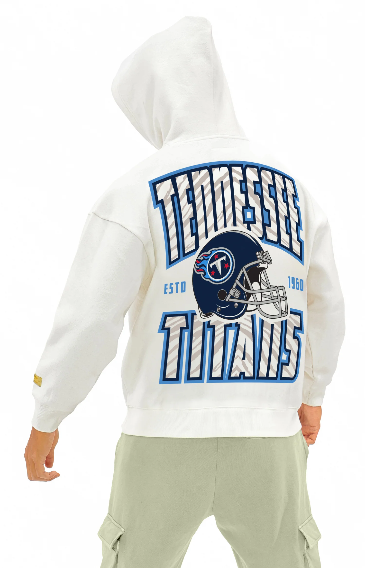 Zubaz NFL UNISEX 90s Helmet Drop Shoulder Hoodies-Off White, TENNESSEE TITANS - Image 5