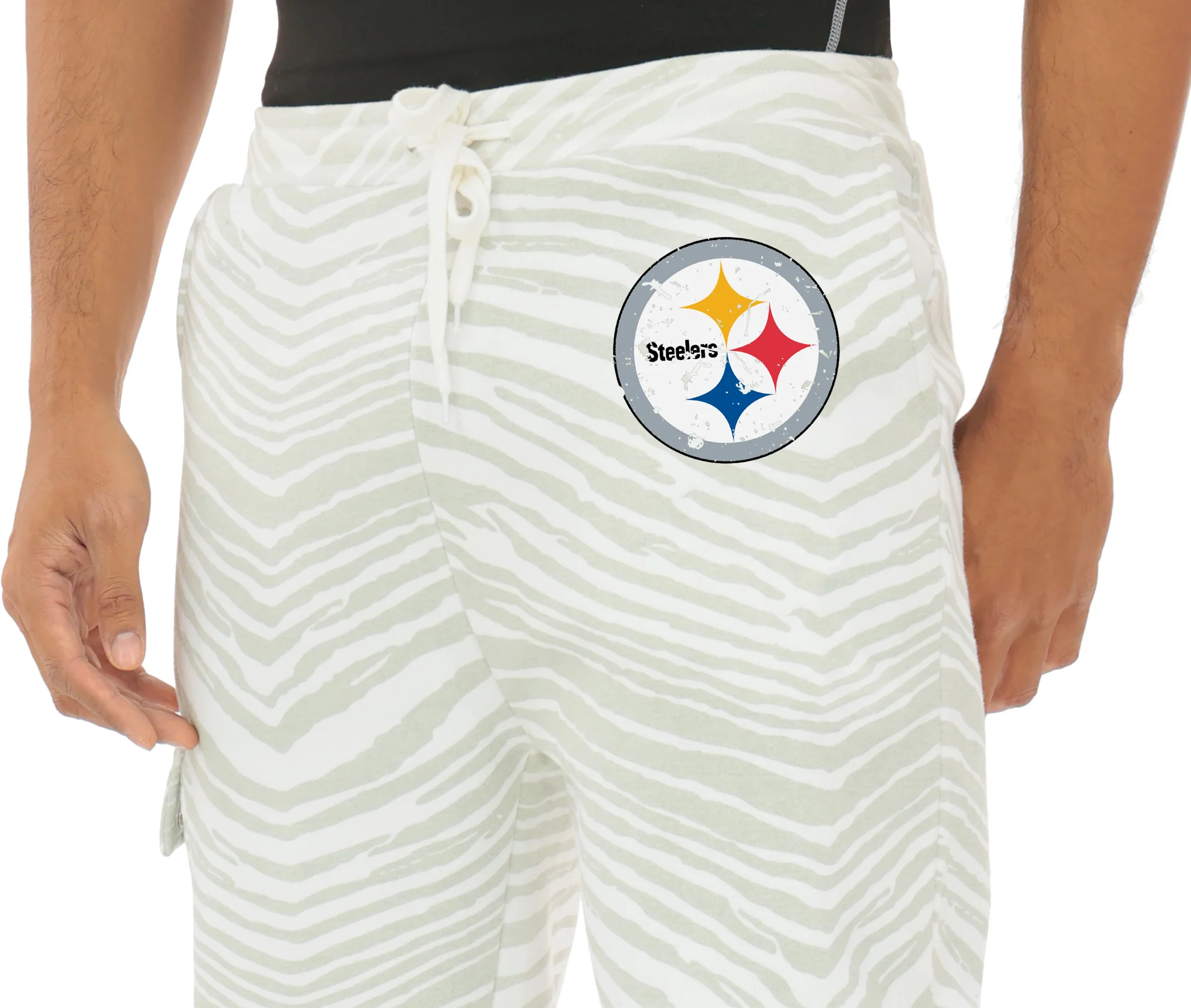 Zubaz NFL UNISEX 90s Team Cargo Joggers - Zebra 2 Color, PITTSBURGH STEELERS - Image 2
