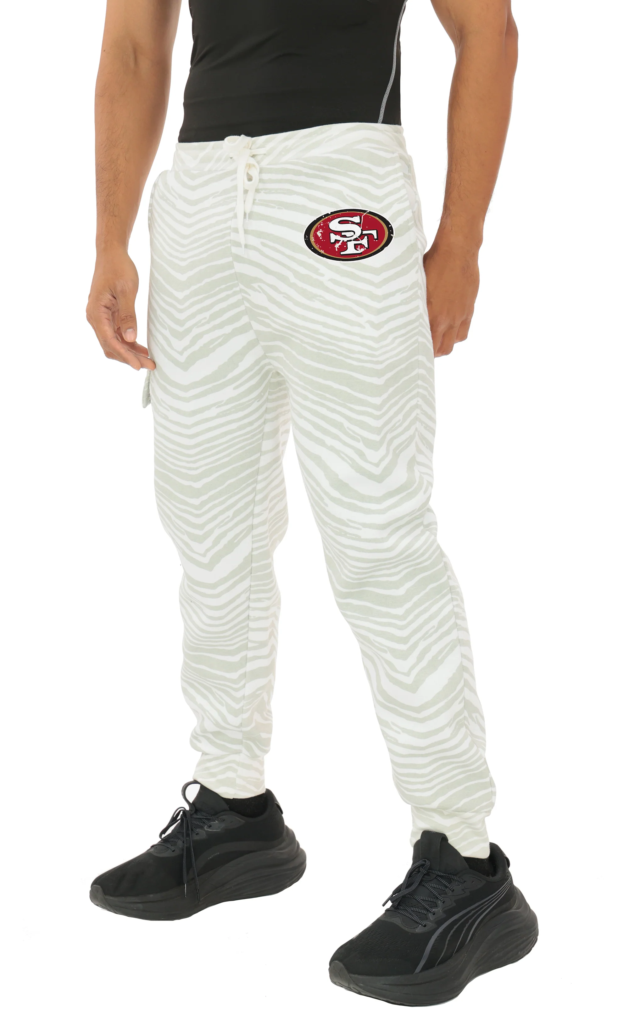 Zubaz NFL UNISEX 90s Team Cargo Joggers - Zebra 2 Color, SAN FRANCISCO 49ERS